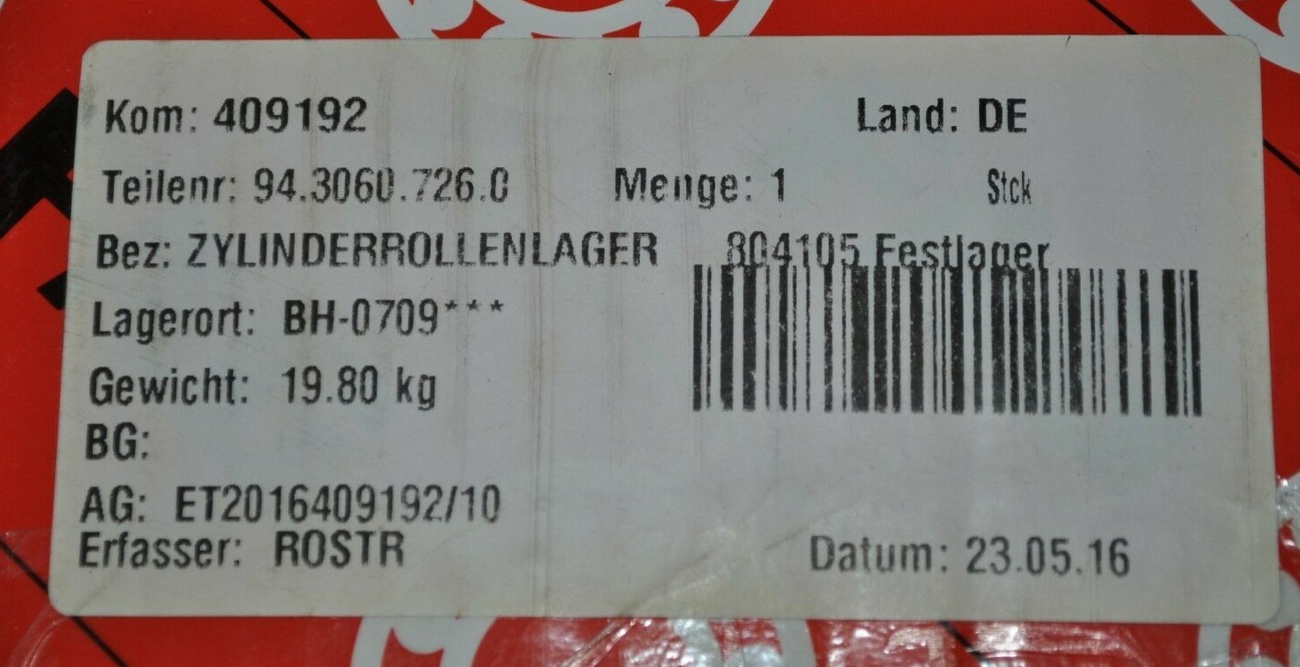 NEW FAG Replacement Main Bearing Set for BRUDERER BSTA-500 250mm OD / 140mm ID