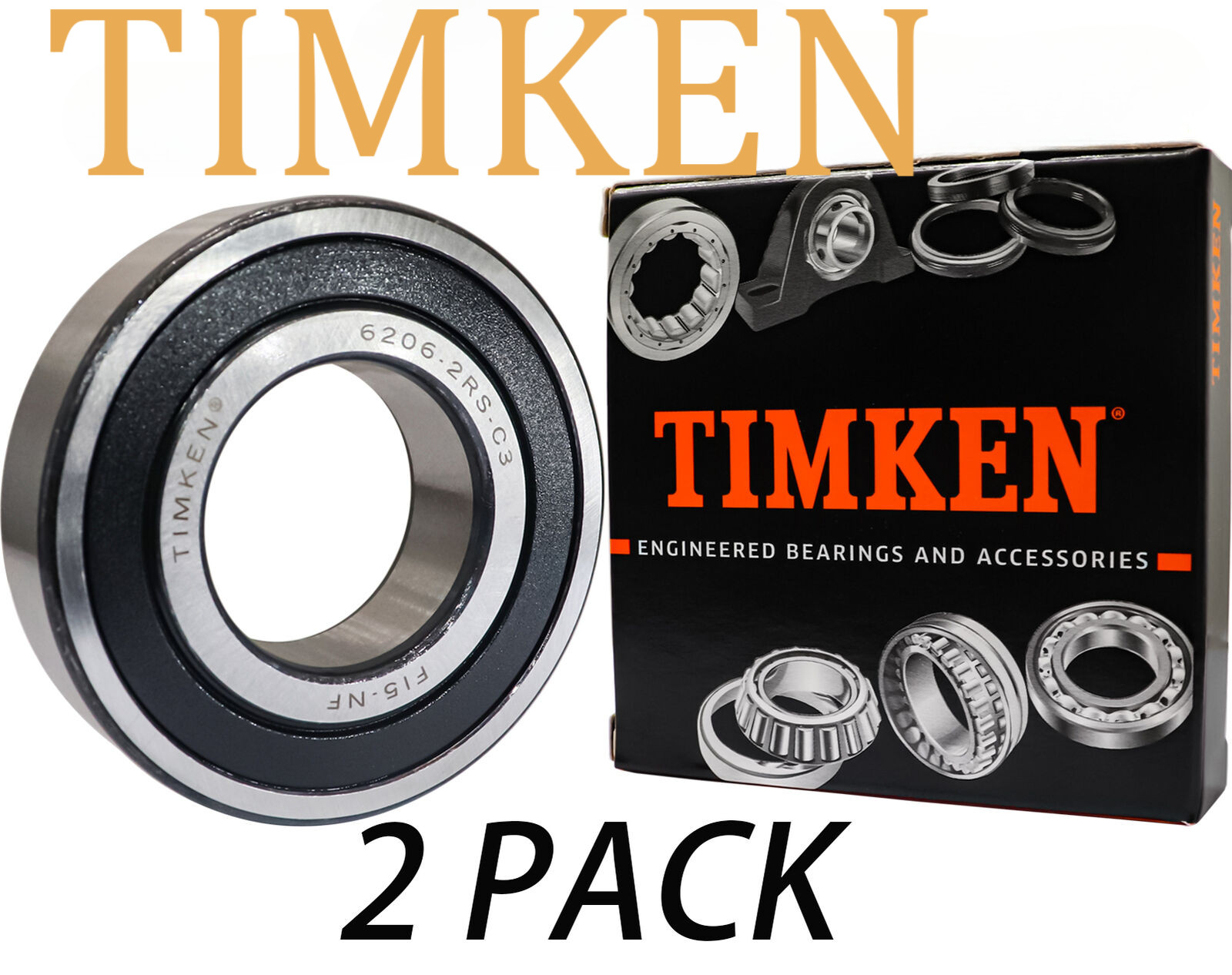 New 2 PACK 6206-2RS C3 TIMKEN 30X62X16MM Clearance Double Rubber Seal Bearings