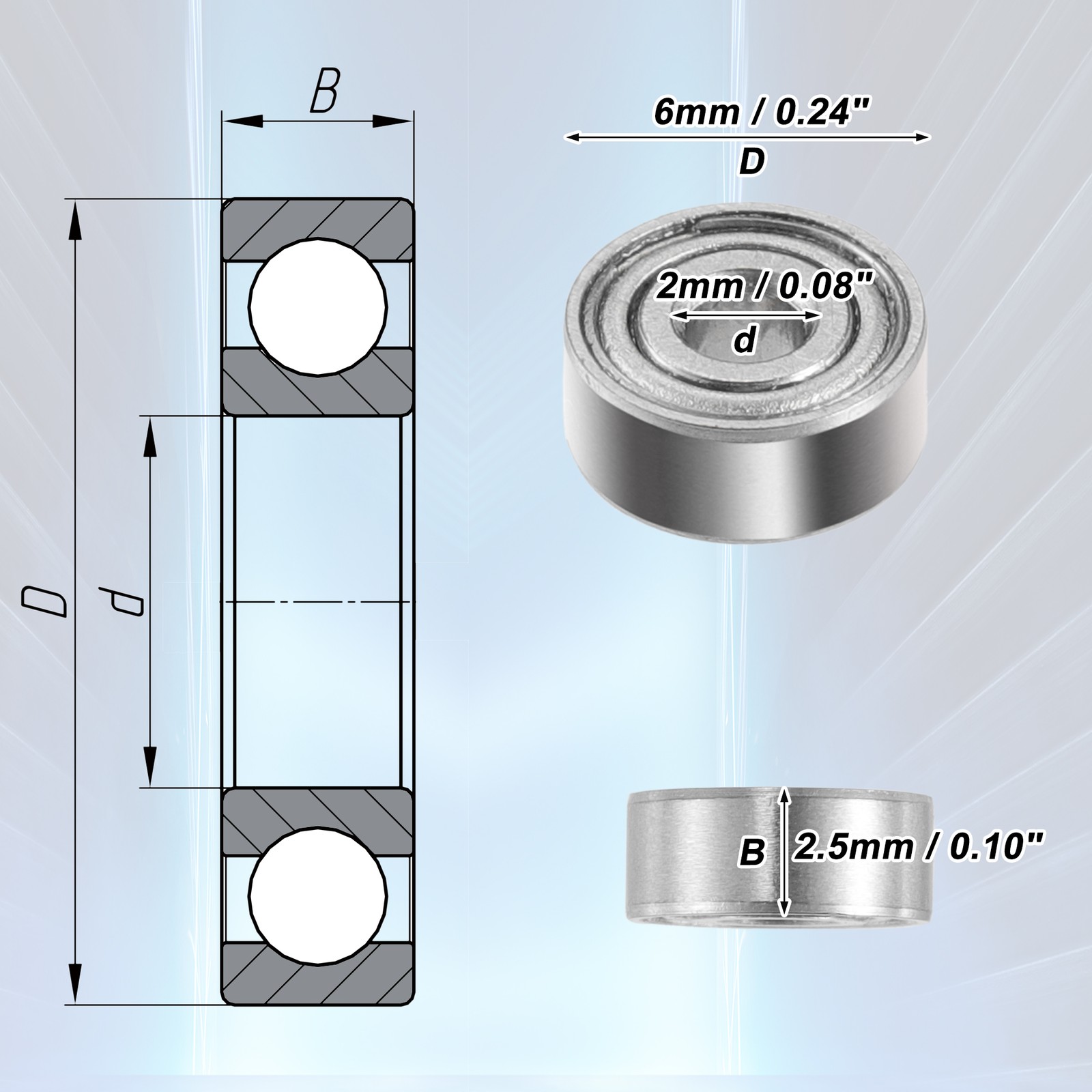 10 Pcs 2x6x2.5mm Car Double Metal Shield MR62ZZ Car Deep Groove Ball Bearings