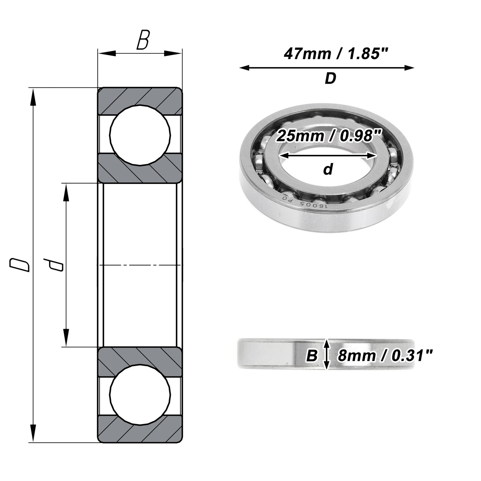 16005 Deep Groove Ball Bearings P0 25x47x8mm 1 Pc Scooter Skateboard Wheel