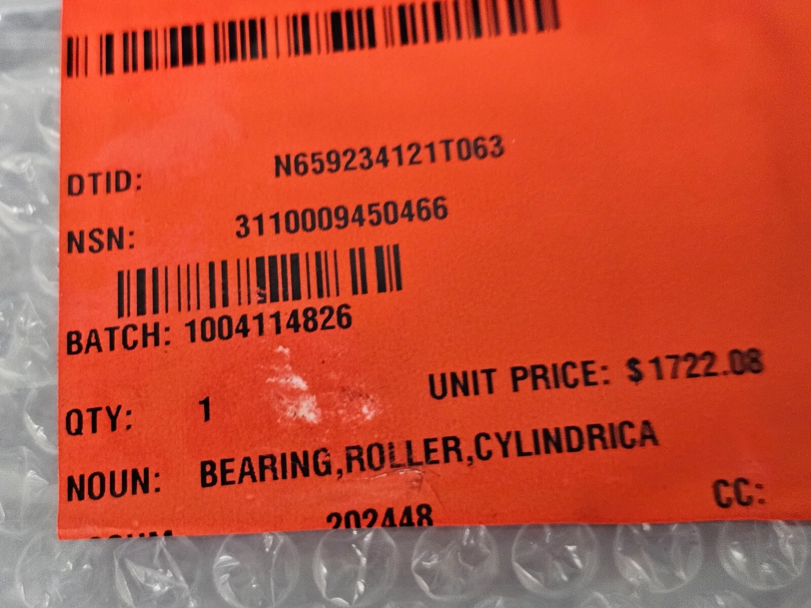 MRC SB2101-2 Roller Bearing Aircraft Helicopter CH53 3110009450466 R110KD400 NEW