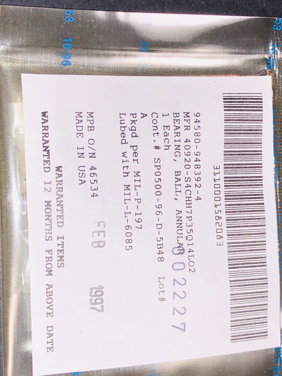 50 New Hampshire Ball Bearings Lot Of 50 948392-4 NSN 3110001582083