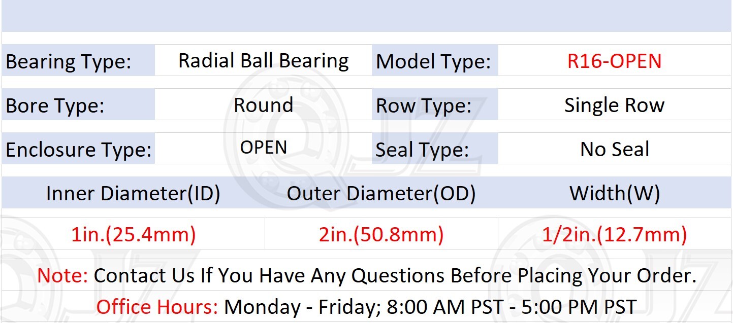 [Qty:8] R16-OPEN Deep Groove Radial Ball Bearing Unit [1″ ID x 2″ OD x 3/8″ W]
