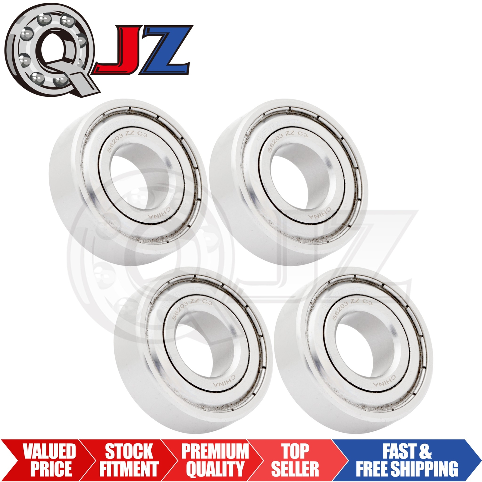 [Qty.4] S6203-ZZ Stainless Deep Groove Ball Bearing [17mm ID x 40mm OD x 12mm W]