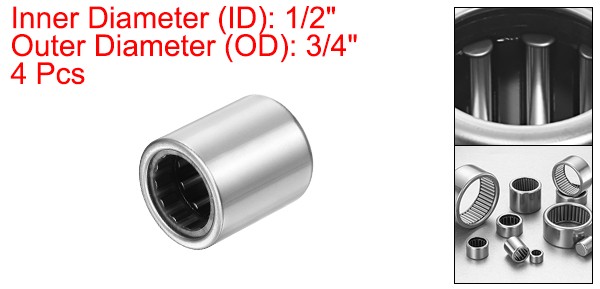 4 Pcs 1/2″x3/4″x7/8″ RCB081214 Needle Roller Bearing Chrome Steel Open End
