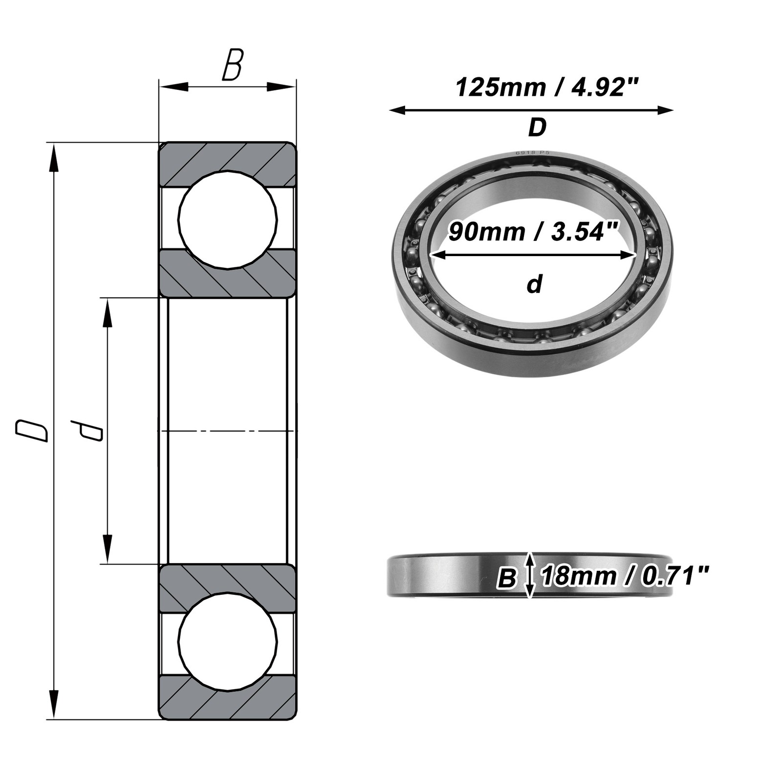 6918 Deep Groove Ball Bearings P5 90x125x18mm 1 Pc Scooter Skateboard Wheel