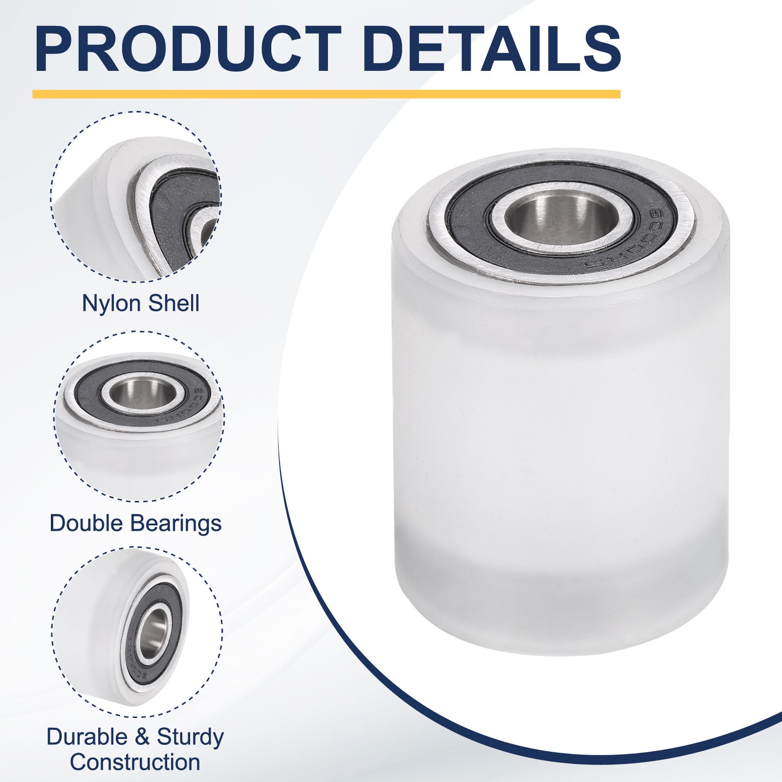 2Pcs Nylon Roller Wheel with Bearings 3/8″x1-1/4″x1-5/8″ Nylon Pulley