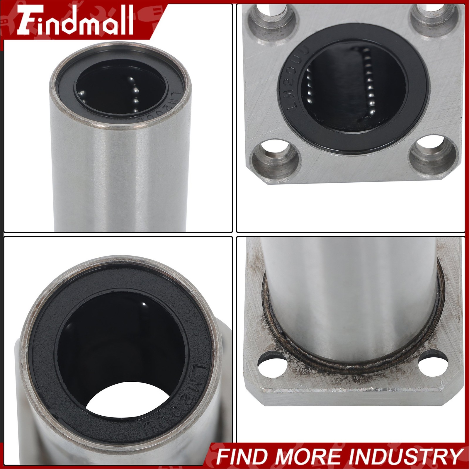 Findmall 4 Pack LMK20LUU 20x32x80mm Linear Bearing Square Flange Steel Cage CNC