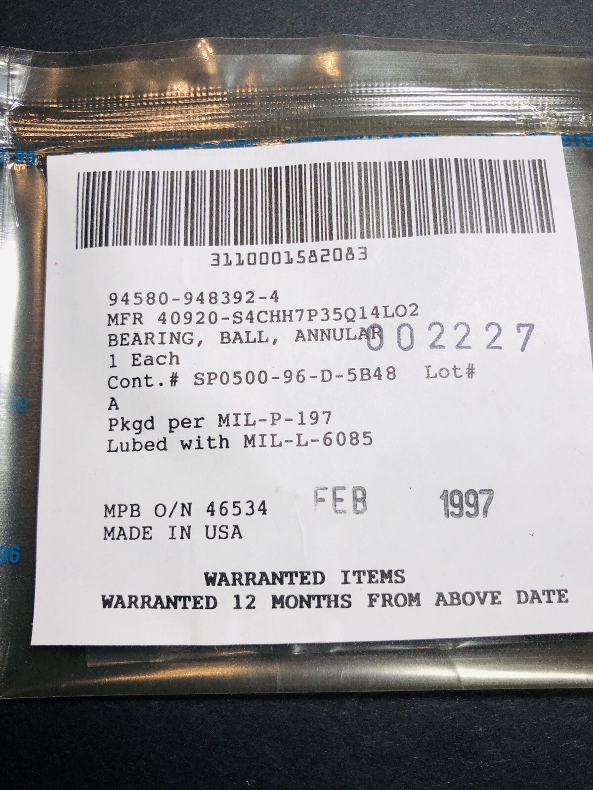 50 New Hampshire Ball Bearings Lot Of 50 948392-4 NSN 3110001582083