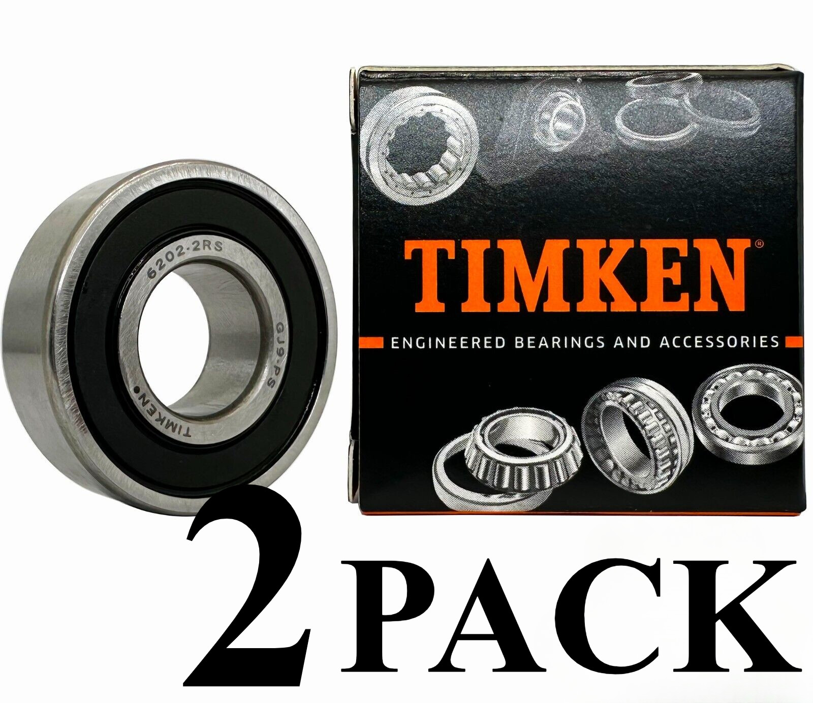 2 Pack 6202-2RS TIMKEN 15X35X11MM Double Rubber Seal Ball Bearings Metal NEW