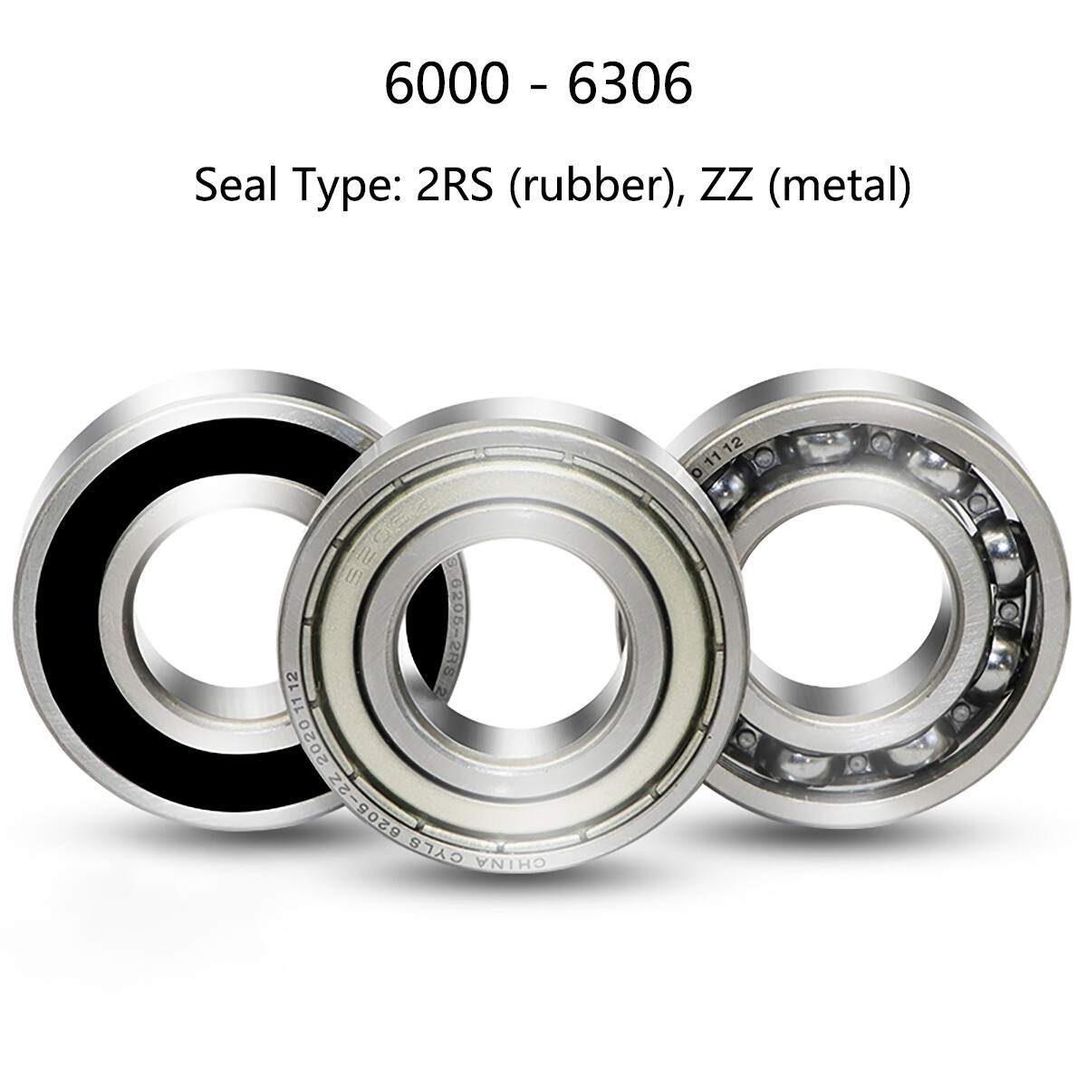 6000 – 6306 Ball Bearings with Rubber/Metal Seals (2RS/ZZ), Choose Your Size