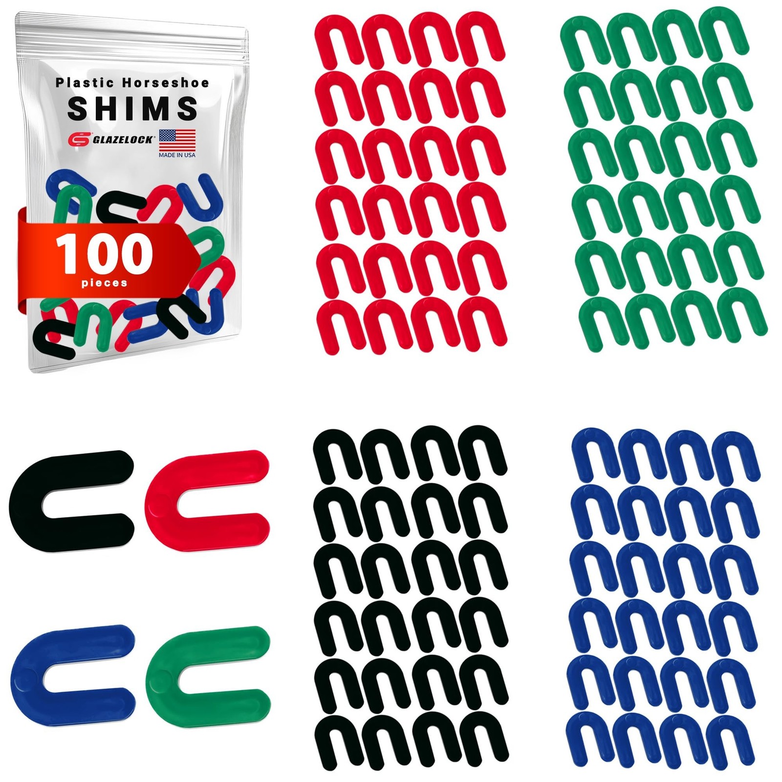 Plastic Horseshoe Shims for Leveling Multipack (100-Piece 1/4, 1/8, 1/16, 1/3…