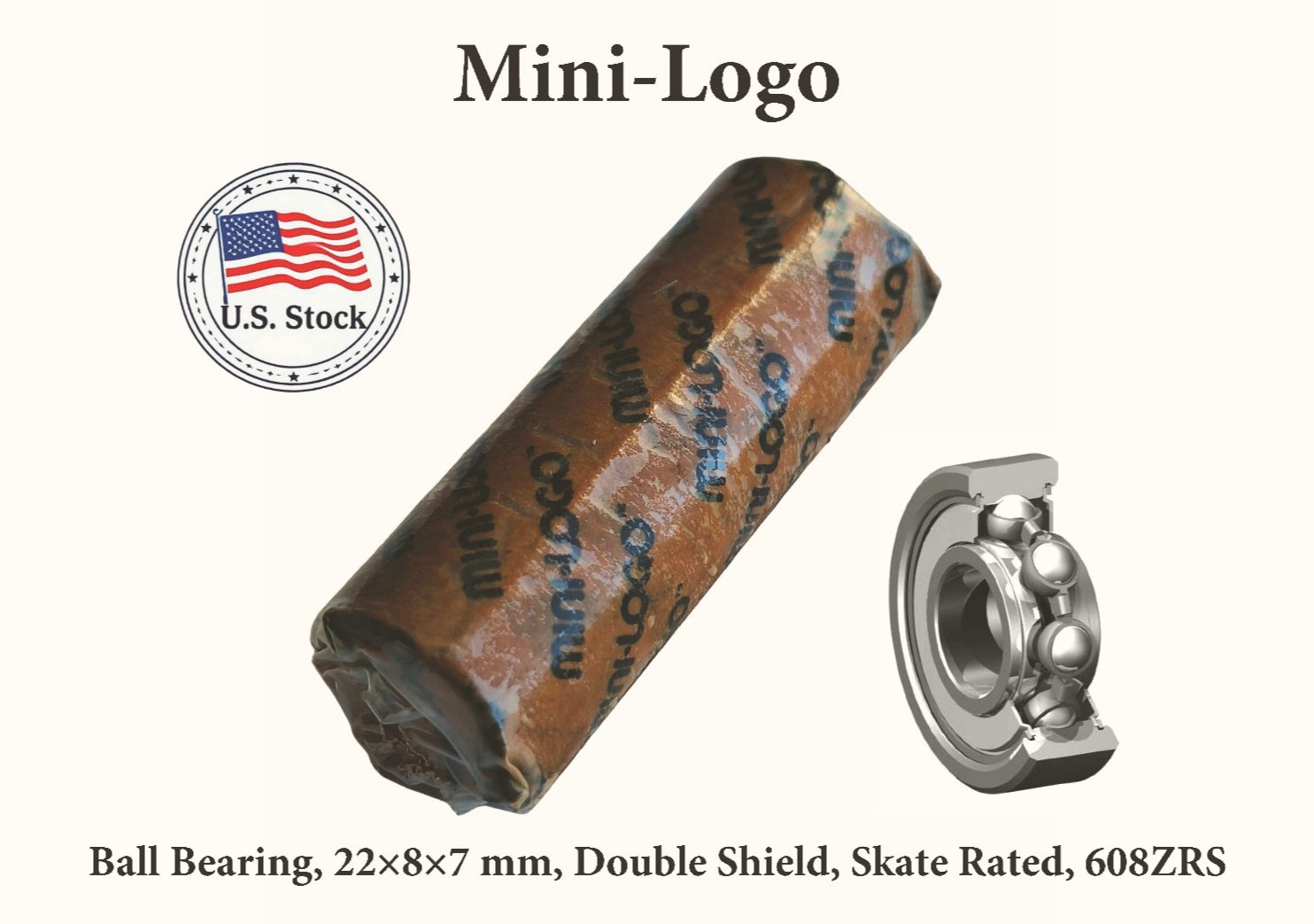 Bearing, Ball, 22×8×7 mm, Double Shield Metal/Rubber, Mini Logo, 8-Pack