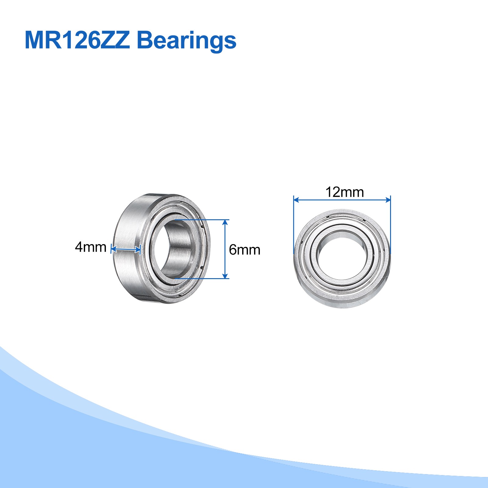 10pcs MR126ZZ Bearings 6x12x4mm Chrome Steel Mini Bearing Double Shielded, ABEC5