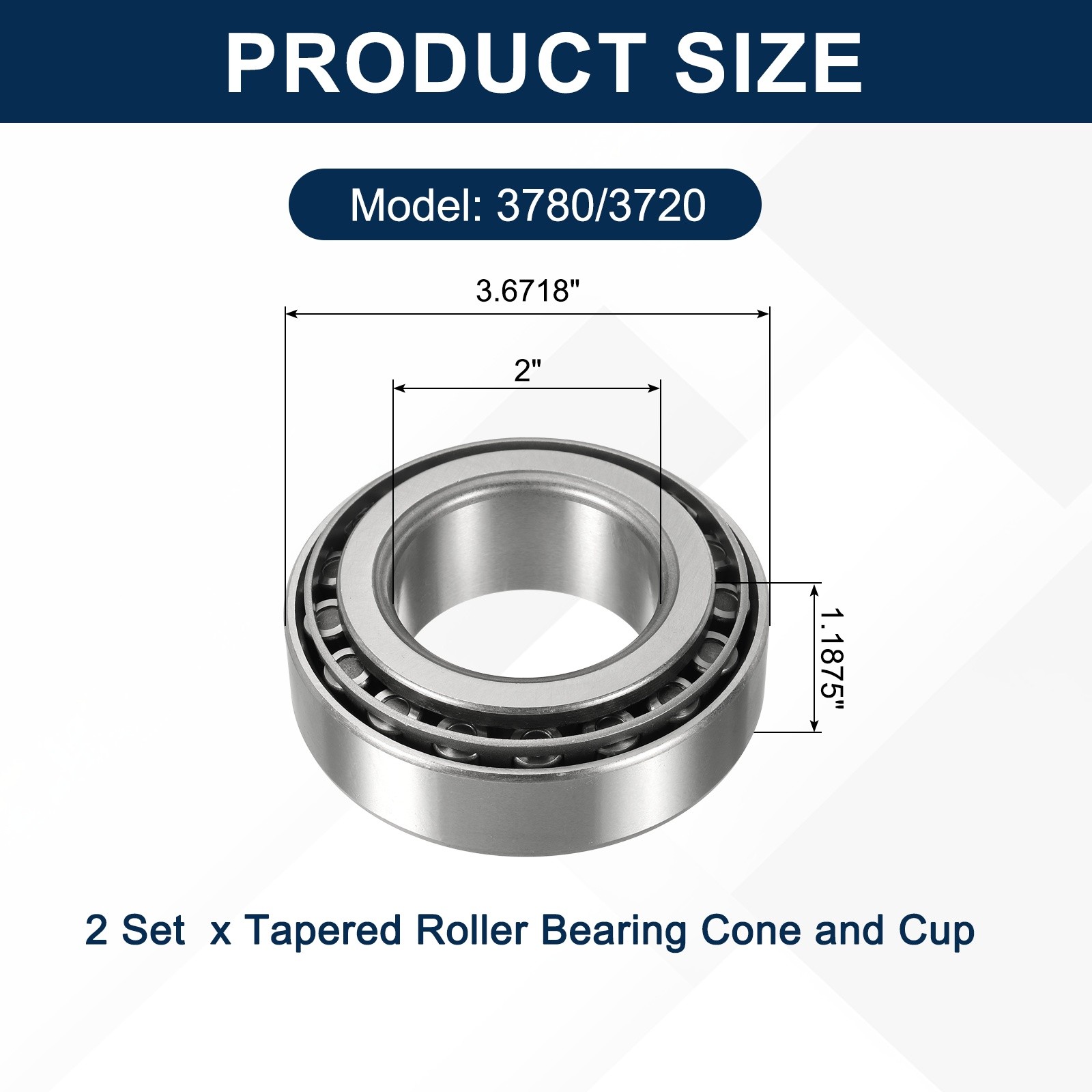 2Sets 3780/3720 Tapered Roller Bearing Cone and Cup, 2×3.6718×1.1875″