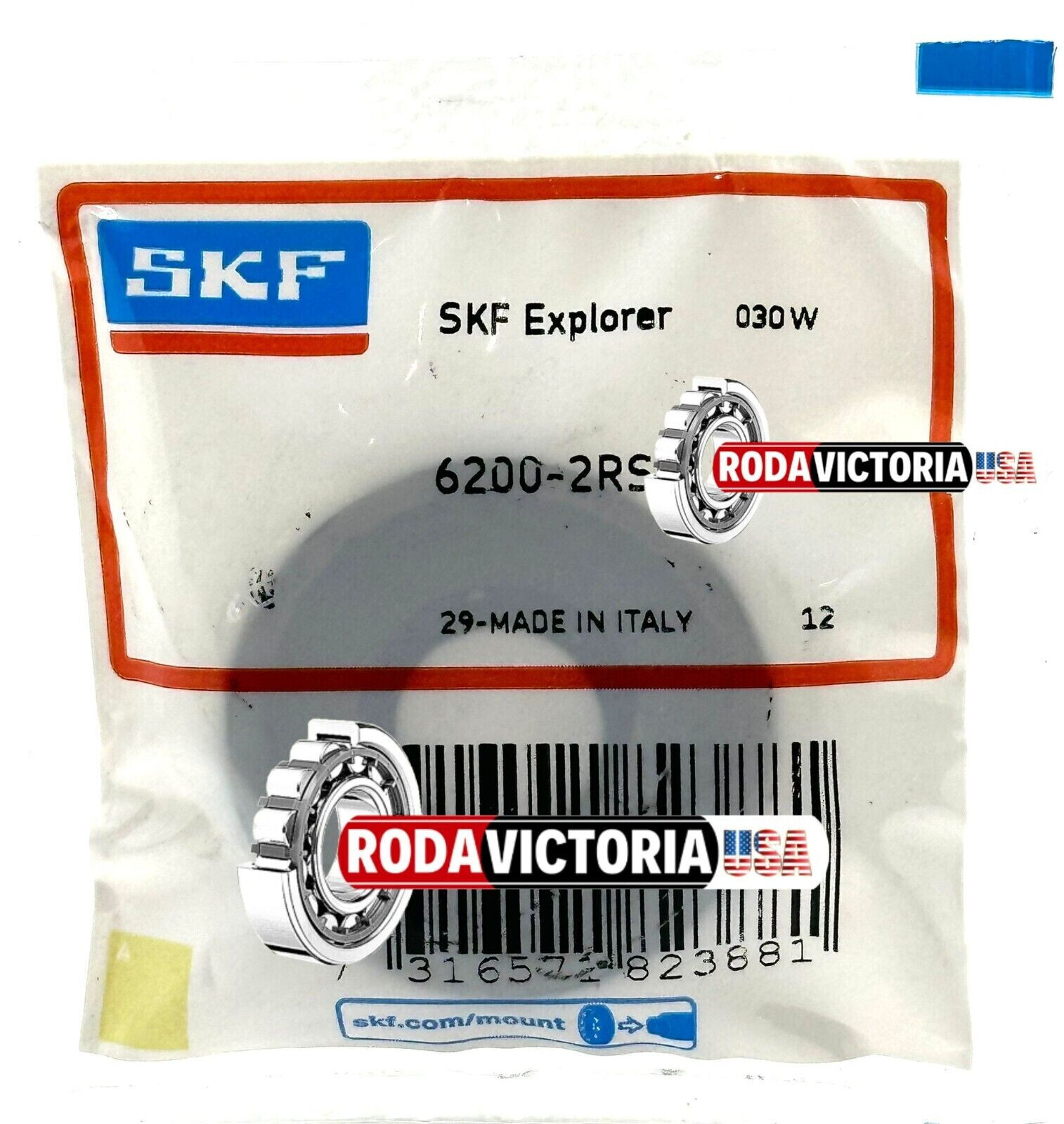 SKF 6200 2RSL C3 DEEP GROOVE BALL BEARING, RUBBER SEALED 10x30x9mm 6200VVC3 SKF