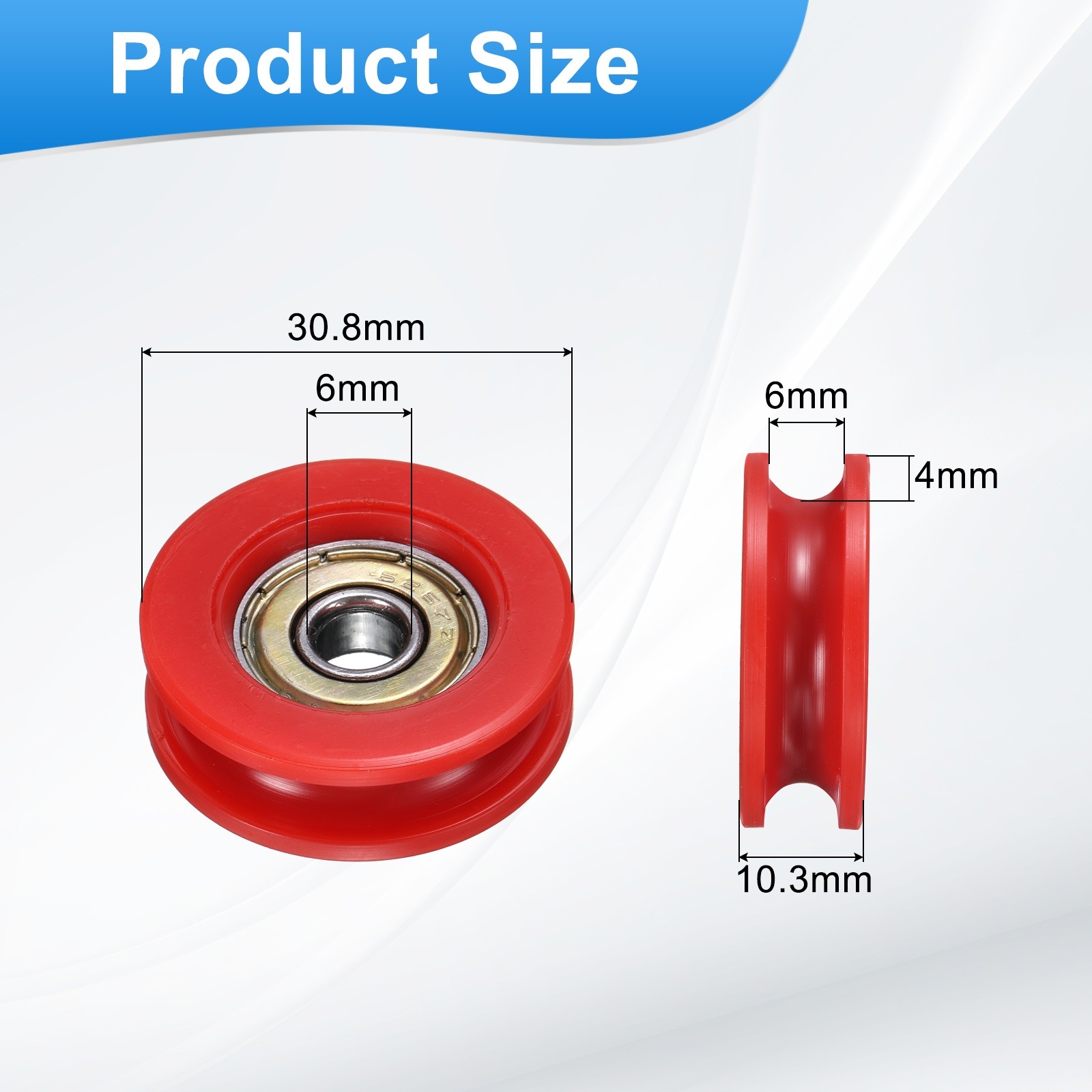 4Pcs Groove Plastic Guide Bearing 6×30.8×10.3mm Pulley Roller(Red)
