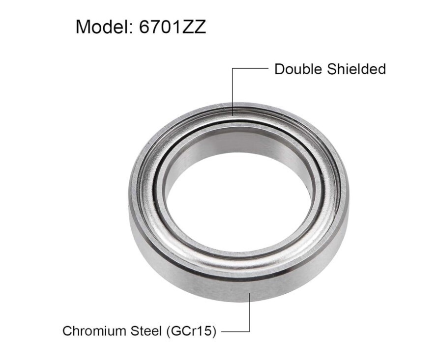 10pc 6701ZZ Deep Groove Ball Bearings, Chrome Steel Z2 Double Metal, 12x 18x 4mm
