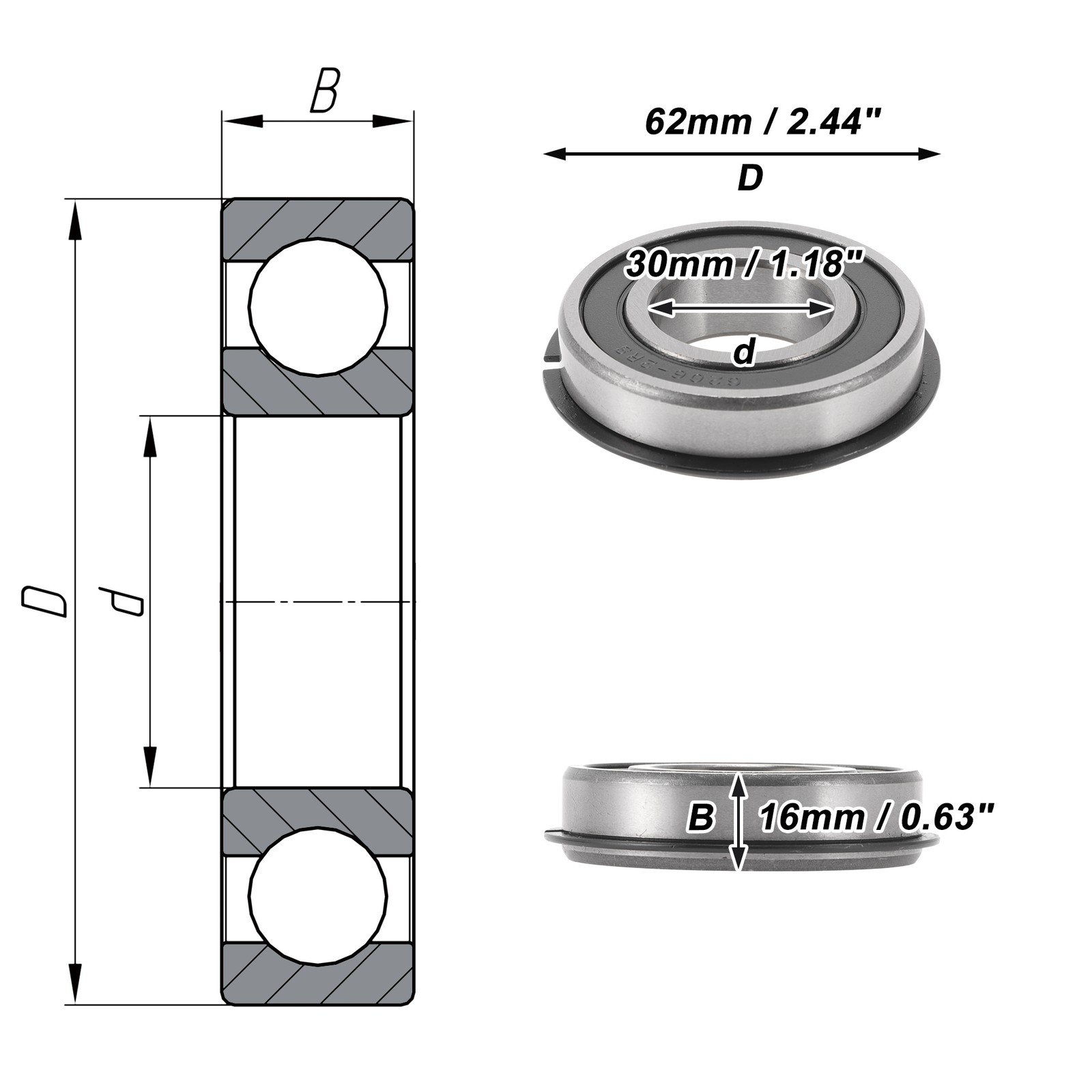6206NR2RS Deep Groove Ball Bearings 30x62x16mm 1 Pc Scooter Skateboard Wheel