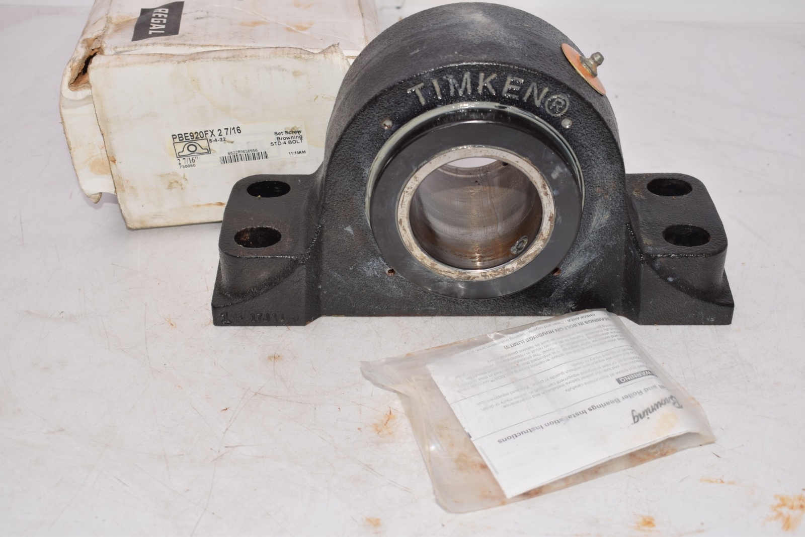 Browning PBE920FX 2-7/16” Set Screw Standard 4 Bolt Pillow Block Roller Bearing