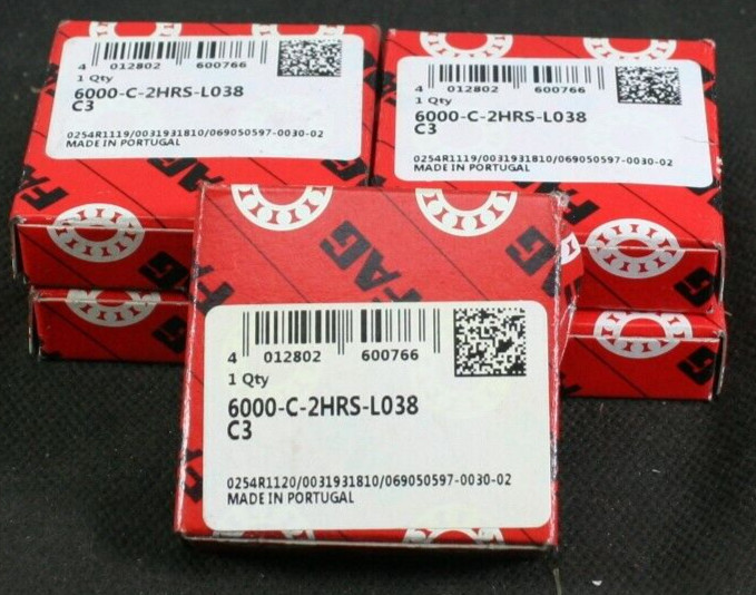 One (1) FAG 6000-C-2HRS-L038-C3 Deep Groove Bearing 10 MM ID Portugal NEW