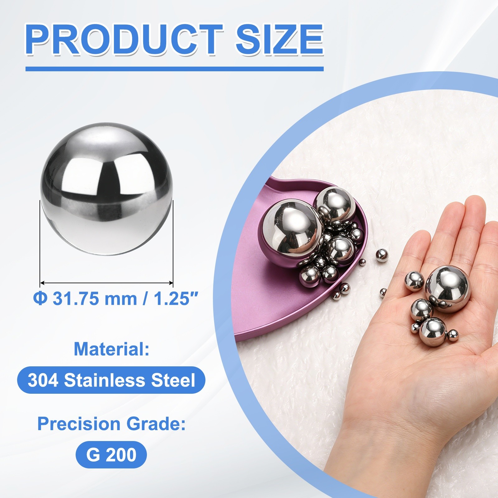 2Pcs Bearing Balls, 31.75mm Diameter 304 Stainless Steel G200 Precision Ball