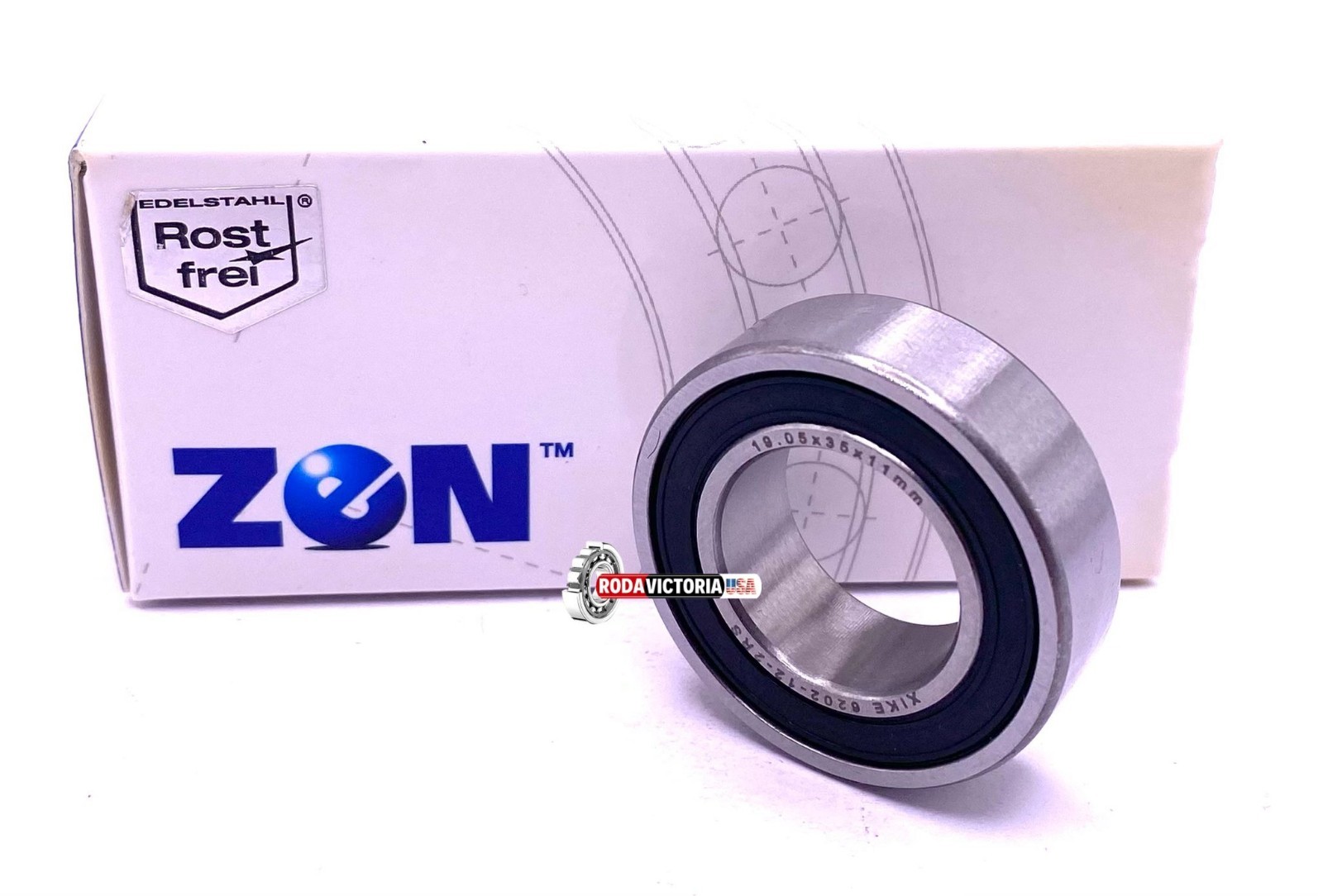 ZEN 6202 2RS 3/4 Ball Bearing, Rubber Seales, Special bore 19.05x35x11 mm