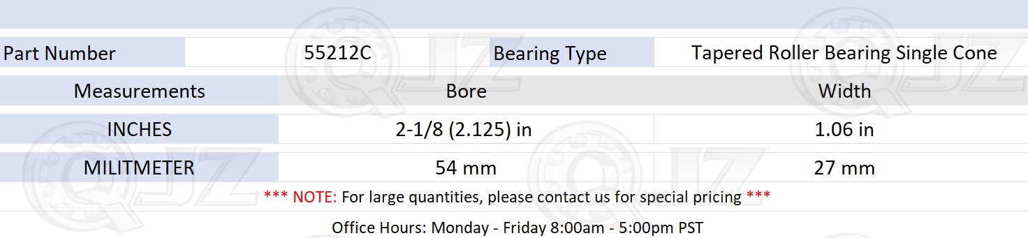 [2-Pack] 55212C Tapered Roller Bearing Single Cone [ 2-1/8 in Bore x 1.06 in W]