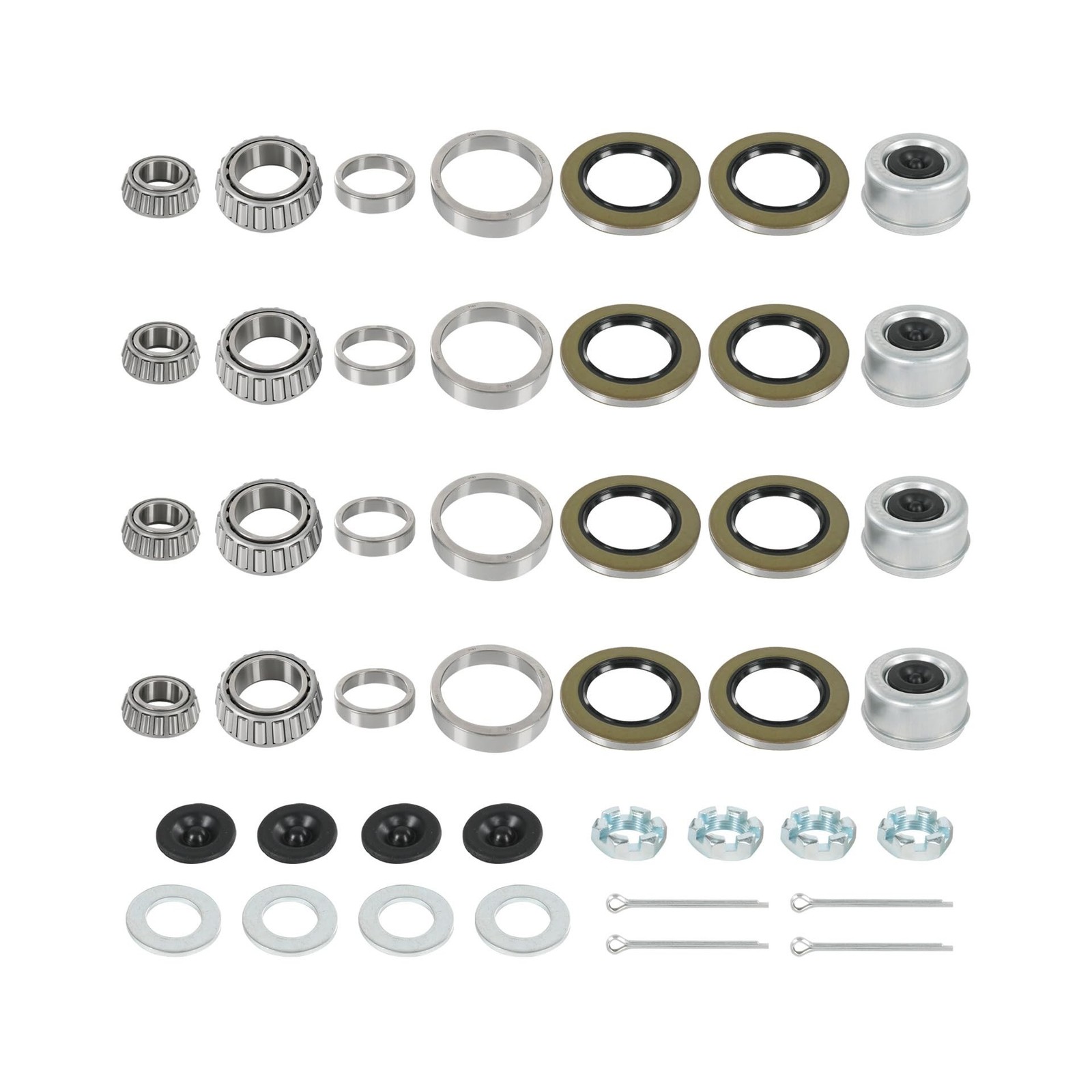 4 Sets 8000 LB Trailer Axle Bearing Kit, 02475/02420 Outer Bearing (1.25” ID…