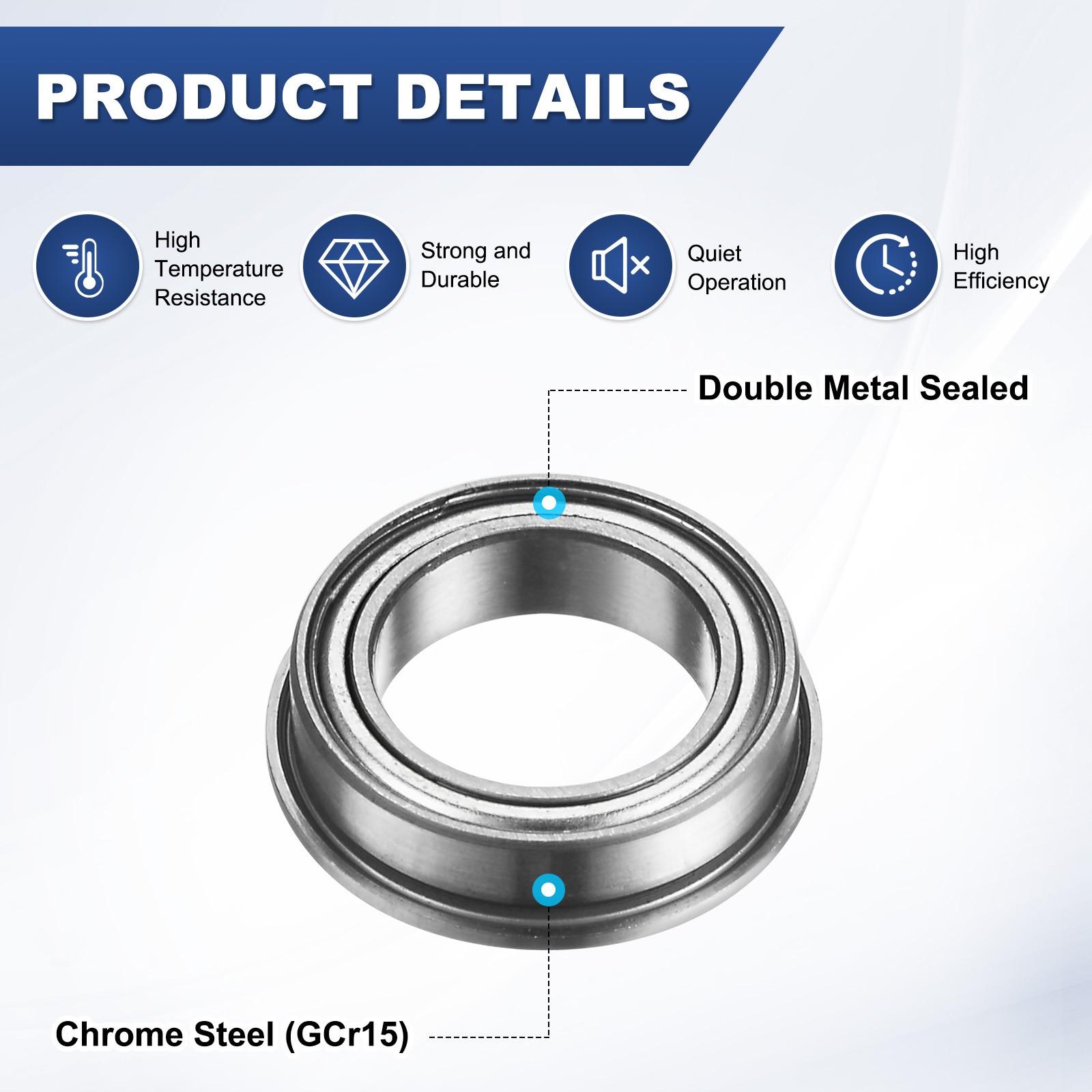 2-Pack F6700ZZ Flanged Ball Bearing, 10x15x4mm Metal Sealed Chrome Steel