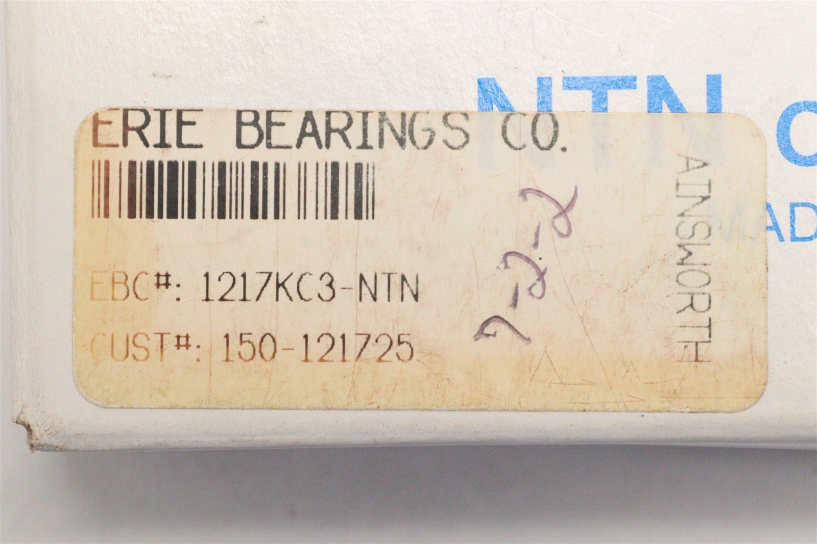 NTN SELF-ALIGNING BALL BEARING TAPERED BORE C3 CLEARANCE 1217KC3