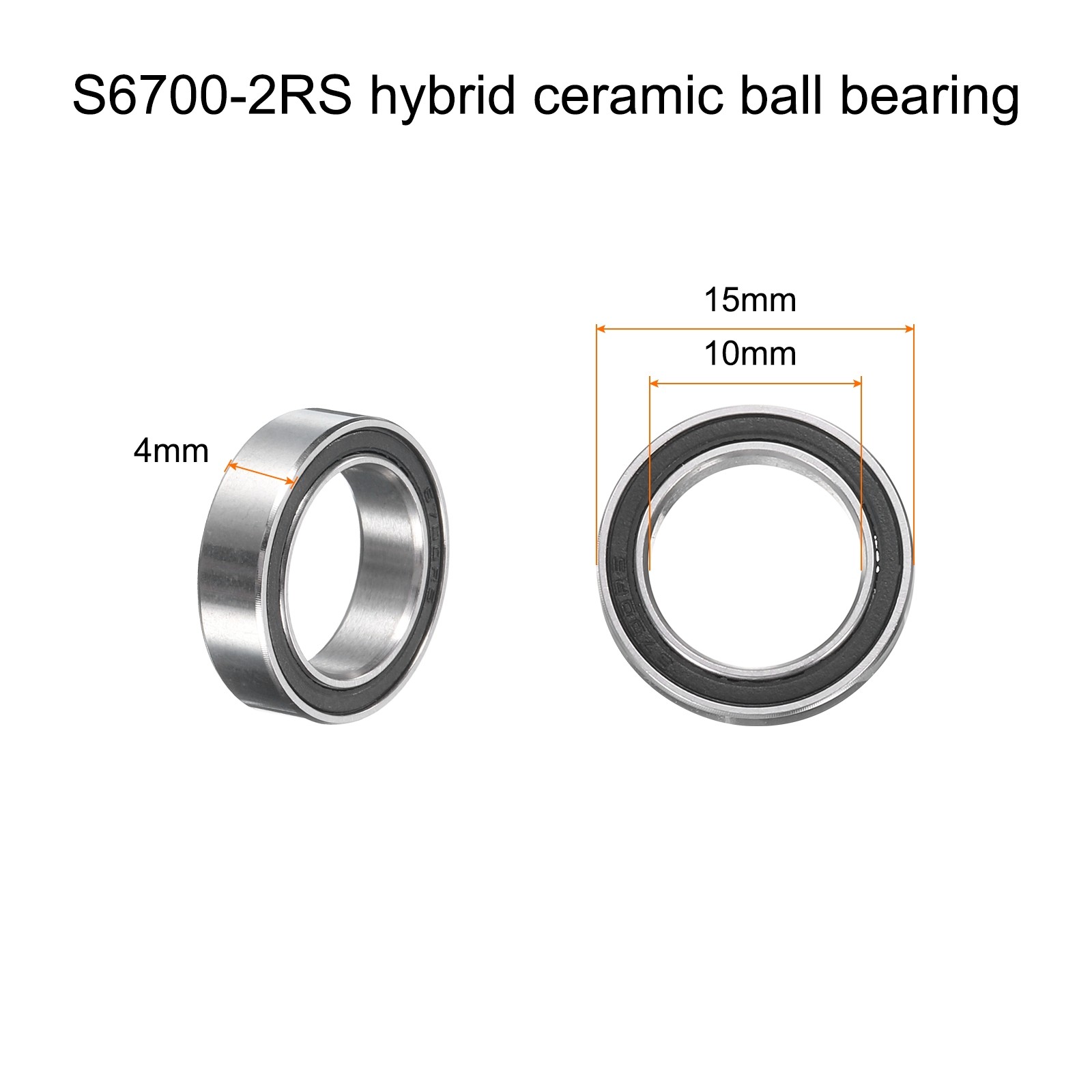 S6700-2RS Miniature Hybrid Ceramic Bearing 10x15x4mm Double Sealed Bearing,Black