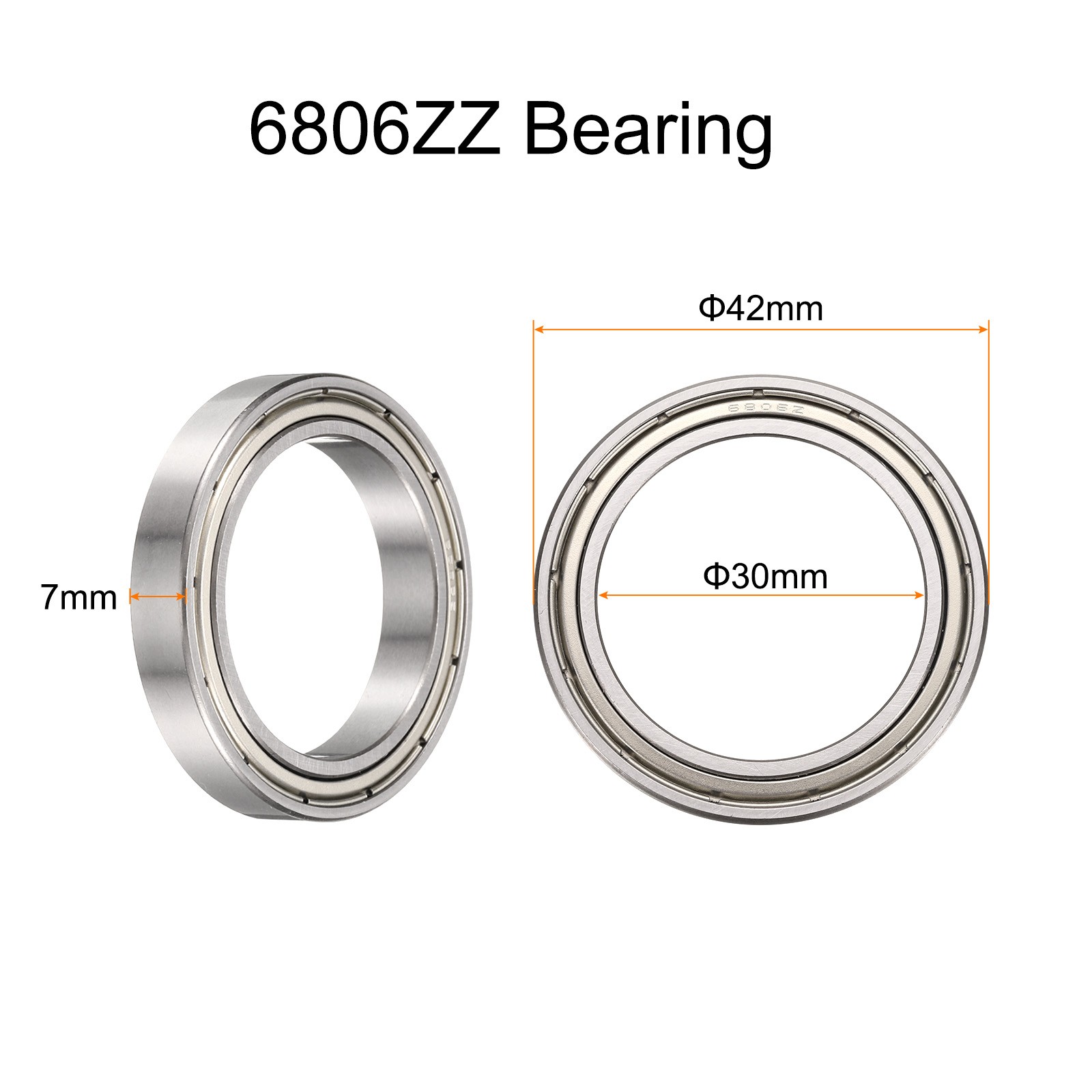 10pcs 6806ZZ Ball Bearing 30x42x7mm, Chrome Steel Shielded, P6 (ABEC 3)