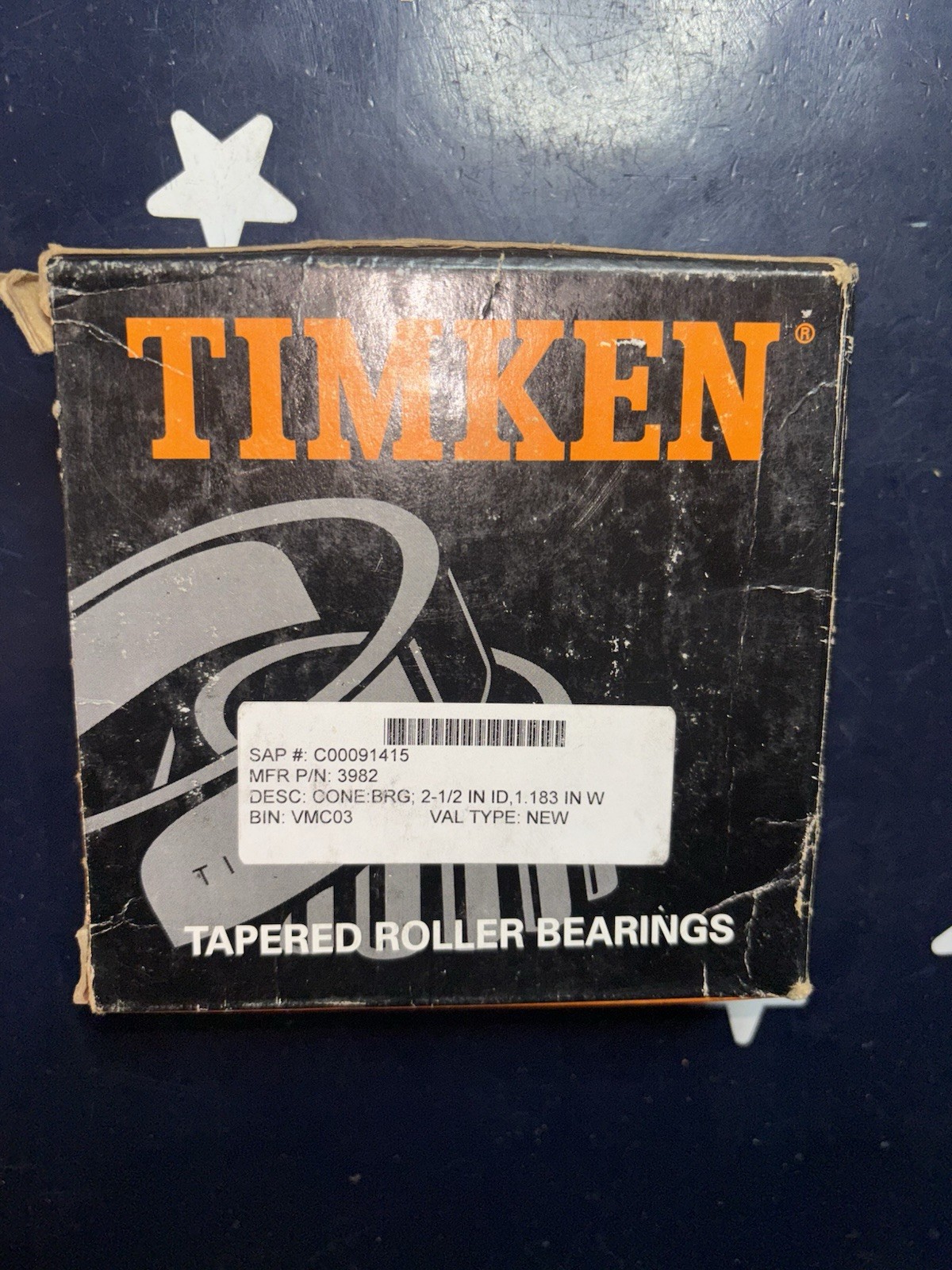 Timken 3982 Tapered Roller Bearing Cone 2.500 in Bore, 1.1830 in Width