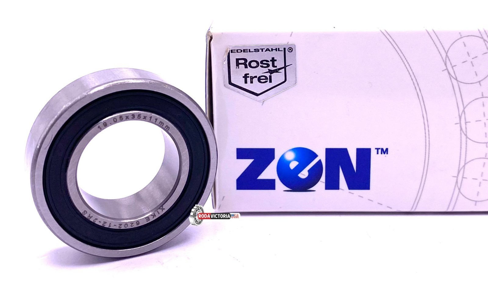 ZEN 6202 2RS 3/4 Ball Bearing, Rubber Seales, Special bore 19.05x35x11 mm