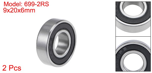 699-2RS Deep Groove Ball Bearings 9x20x6mm Double Sealed Chrome Steel P6 2pcs