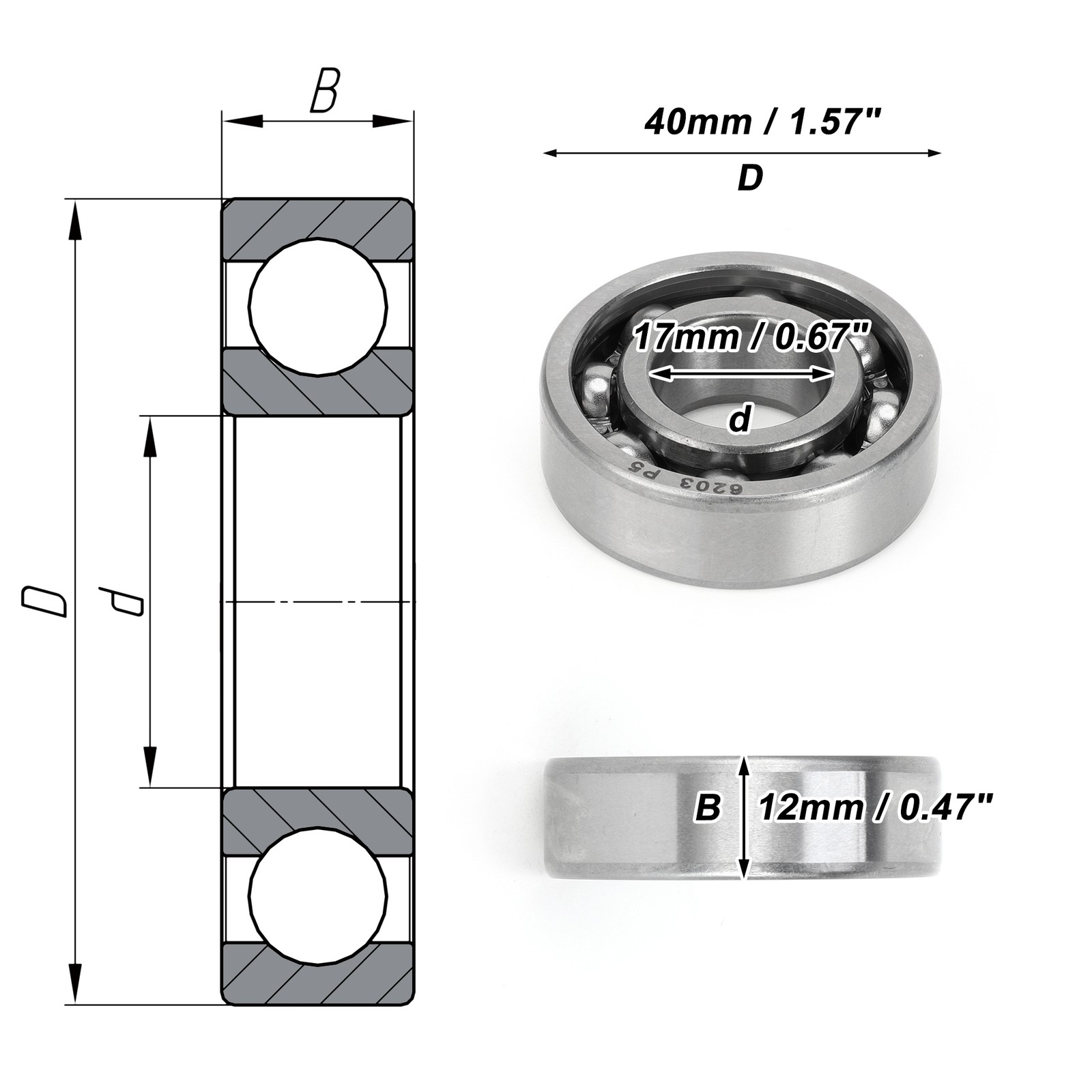 6203 & Deep Groove Ball Bearings 17x40x12mm 1 Pc Scooter Skateboard Wheel