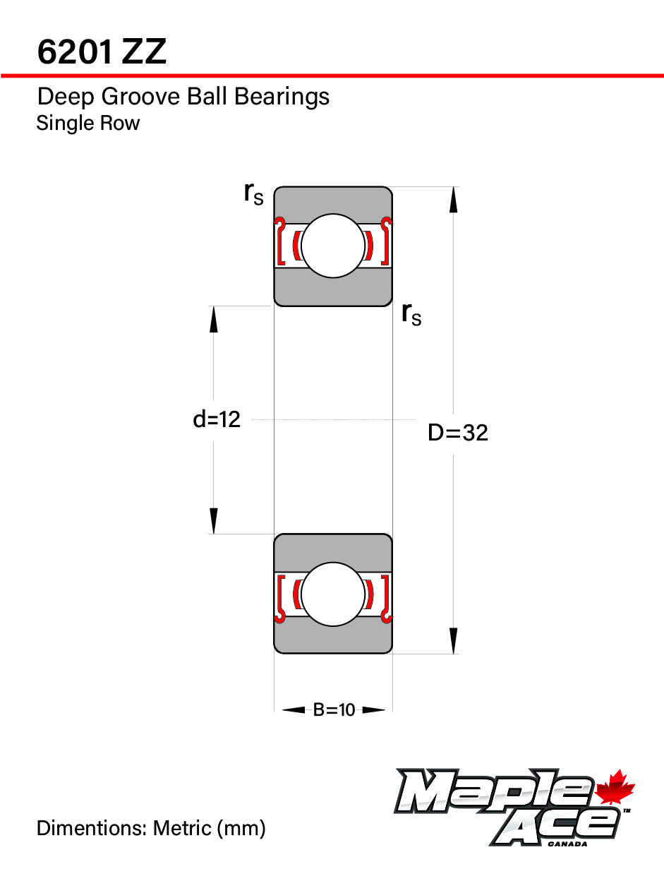 6201-ZZ Ball Bearing 12x32x10mm 6201 ZZ Metal Shielded (Qty 20)