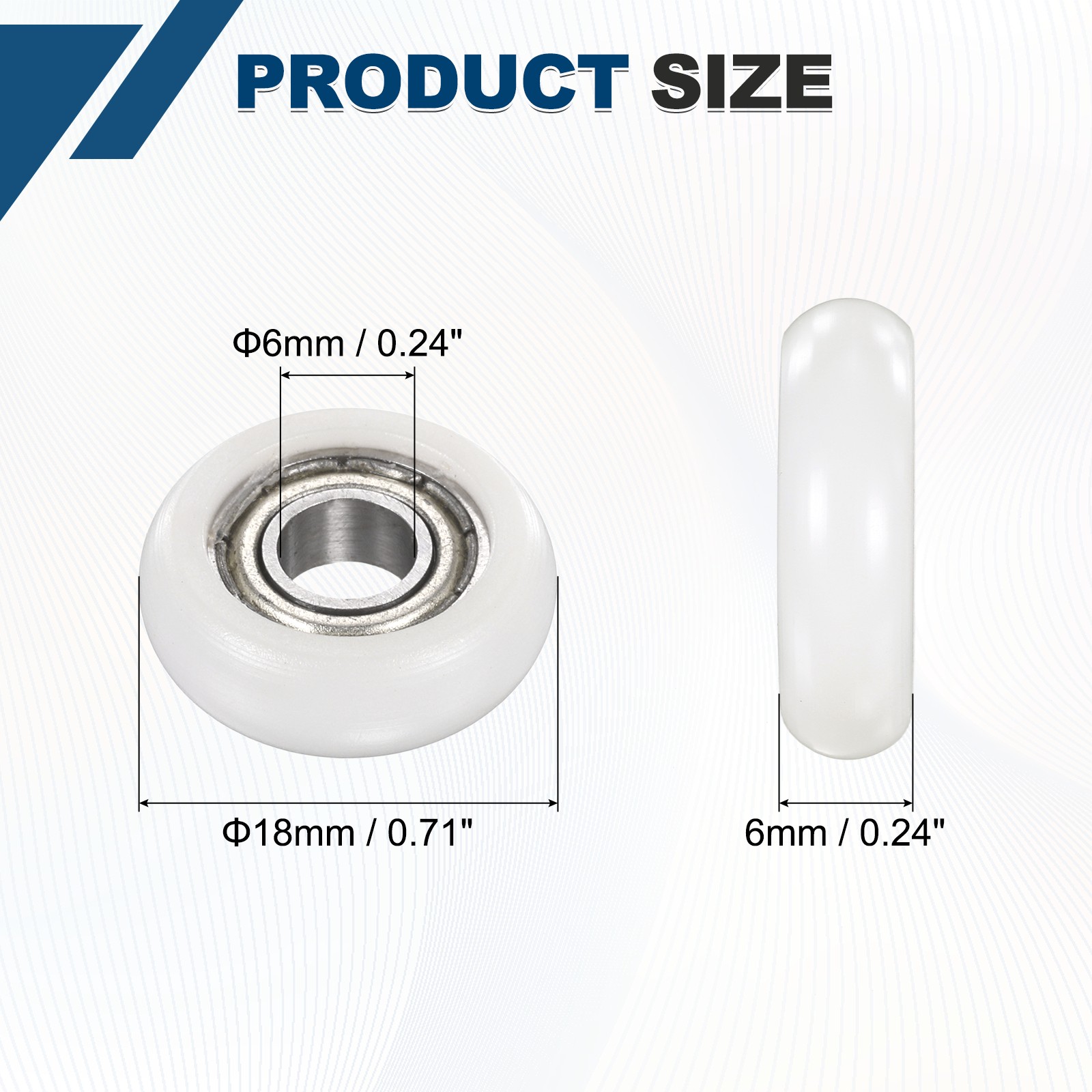 20Pcs 6x18x6mm Metal Shielded (GCr15) Chrome Steel Bearing+POM Guide, White