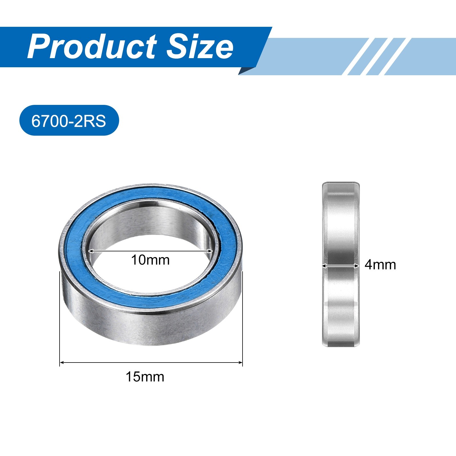 4Pcs 6700-2RS Deep Groove Bearing, 10x15x4mm Double Sealed Chrome Steel ABEC-7