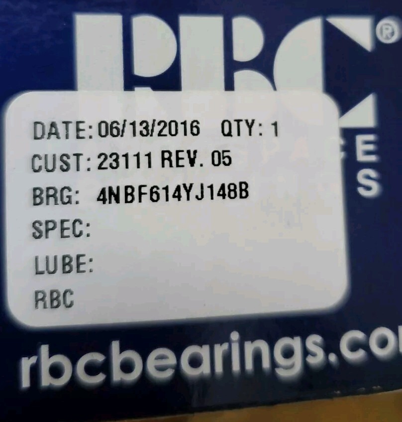 RBC Bearings 4NBF614YJ Airframe Control Needle Roller Bearing – Bore .2500” 1/4