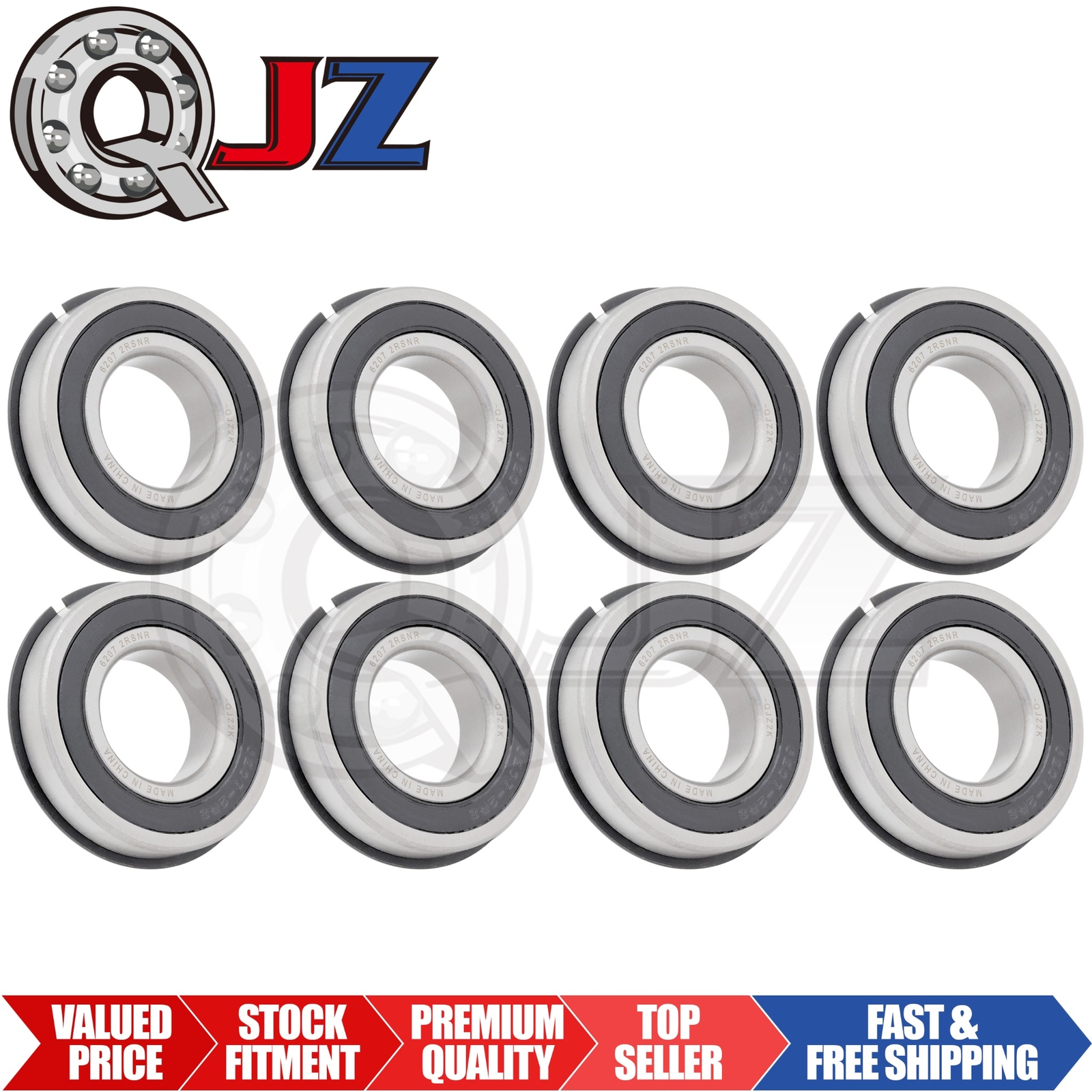 [Qty.8] 6207-2RS-NR Radial/Deep Groove Bearing w/Snap-Ring [35mm x 72mm x 17mm]