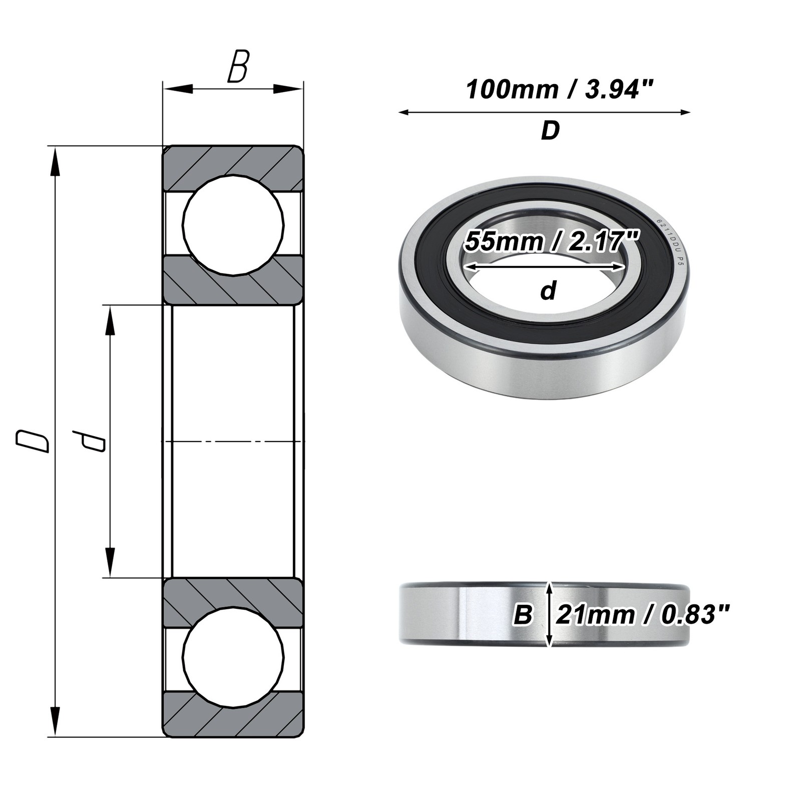 6211DDU and ball bearings 55x100x21mm 1 piece wheel for scooter and skateboard