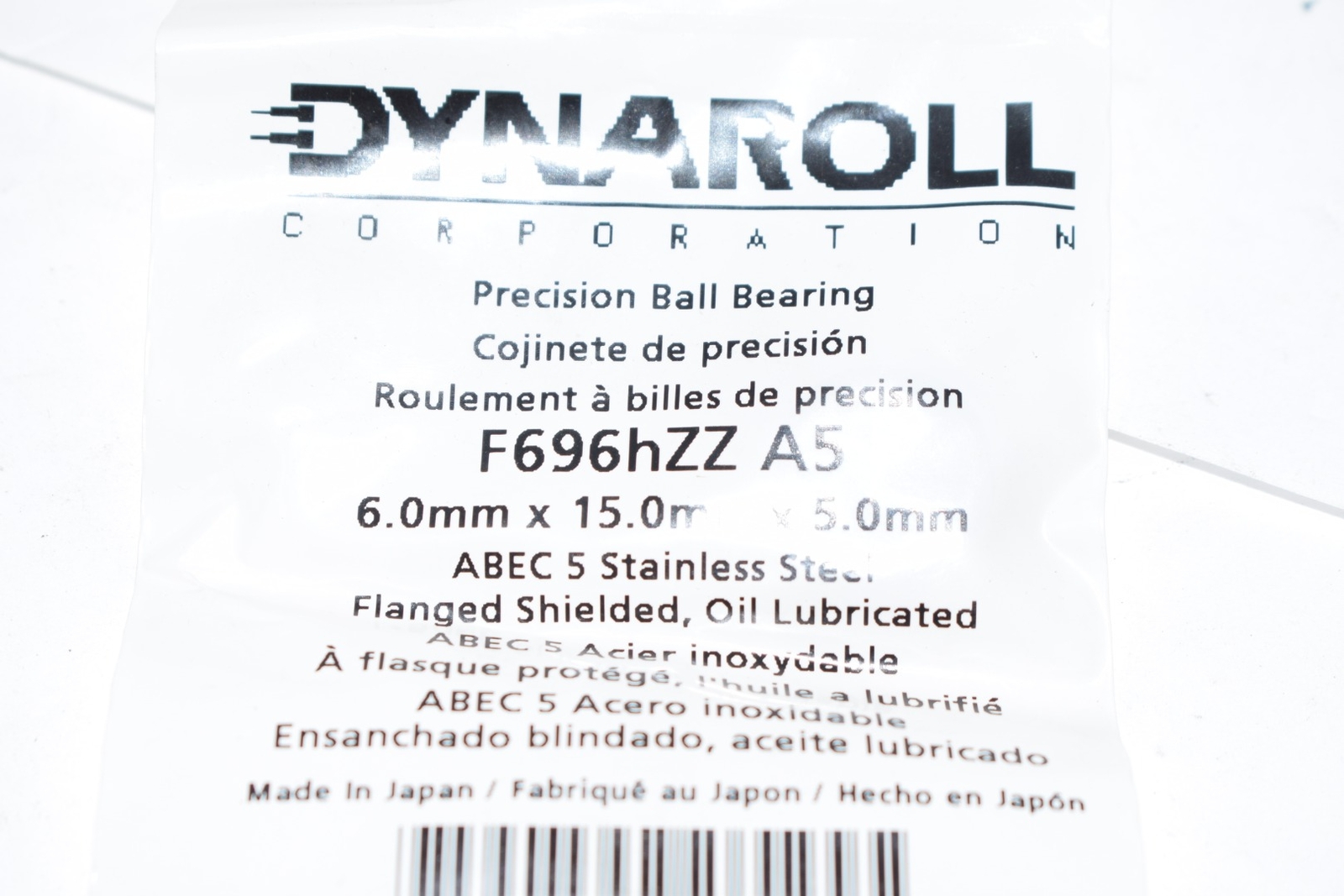 NEW DYNAROLL Mini Ball Bearing, Flanged, Bore 6.00mm, F696hZZ A5
