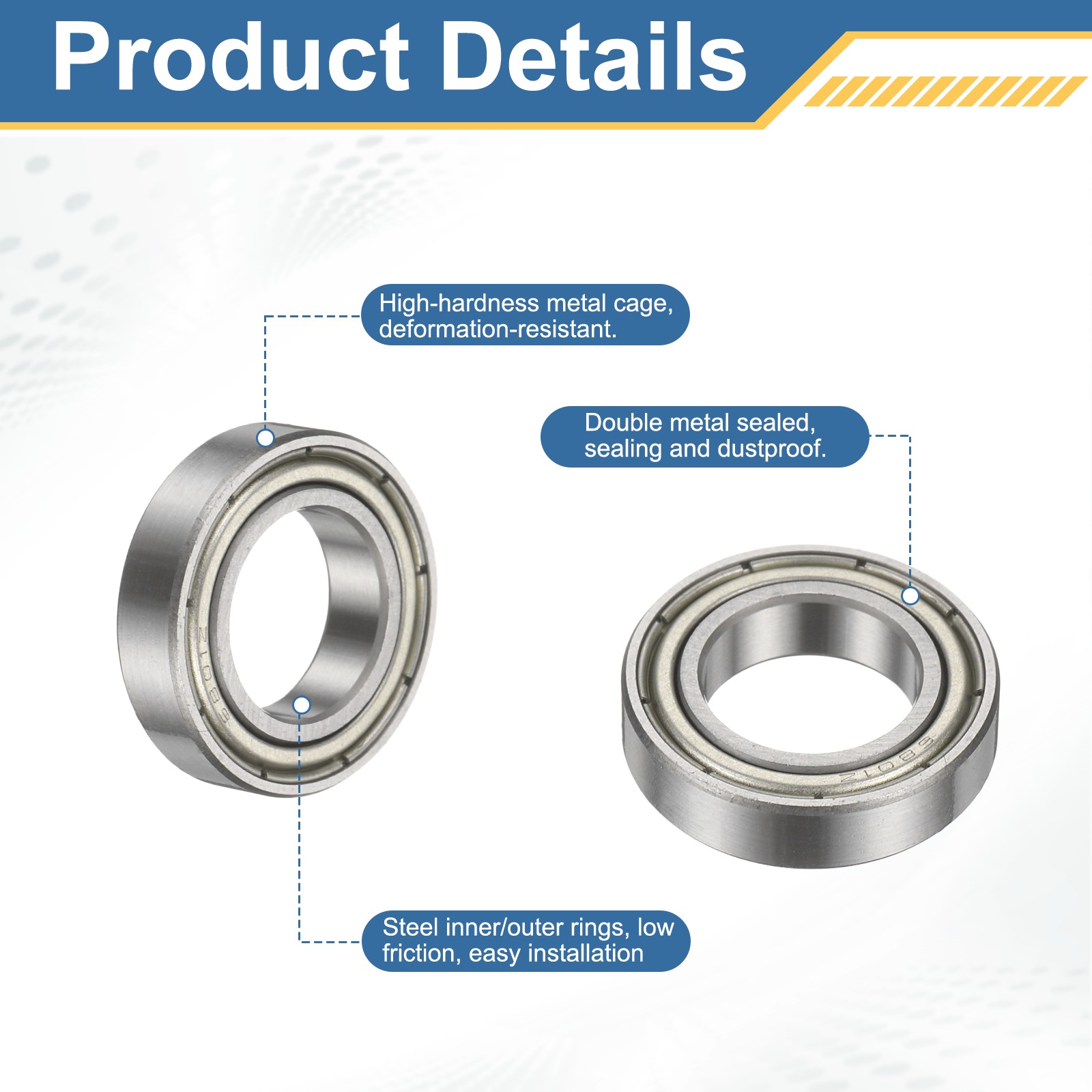 10Pcs 6801-ZZ Deep Groove Bearing, 12x21x5mm Metal Double Sealed Bearing