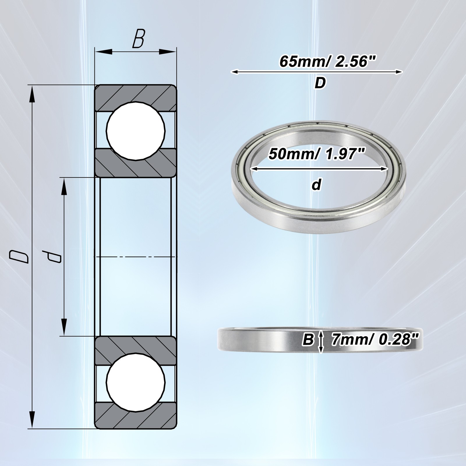6810ZZ deep throat ball bearings 50x65x7mm scooter wheel