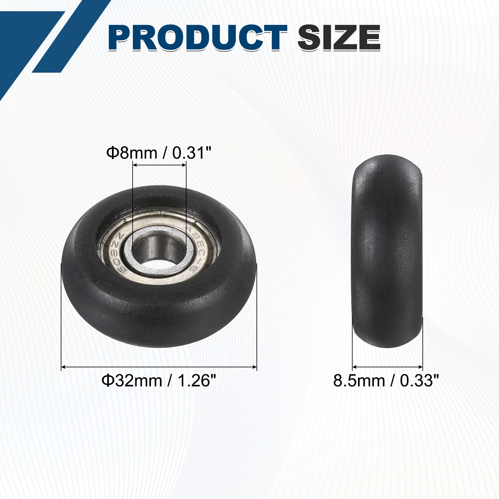 10Pcs 8x32x11.7mm Metal Shielded (GCr15) Chrome Steel Bearing+POM Guide, Black