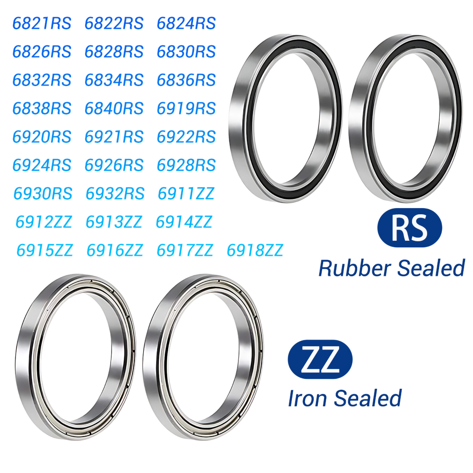 6821RS-6932RS Rubber Sealed 6911ZZ-6918ZZ Iron Sealed Deep Groove Ball Bearing