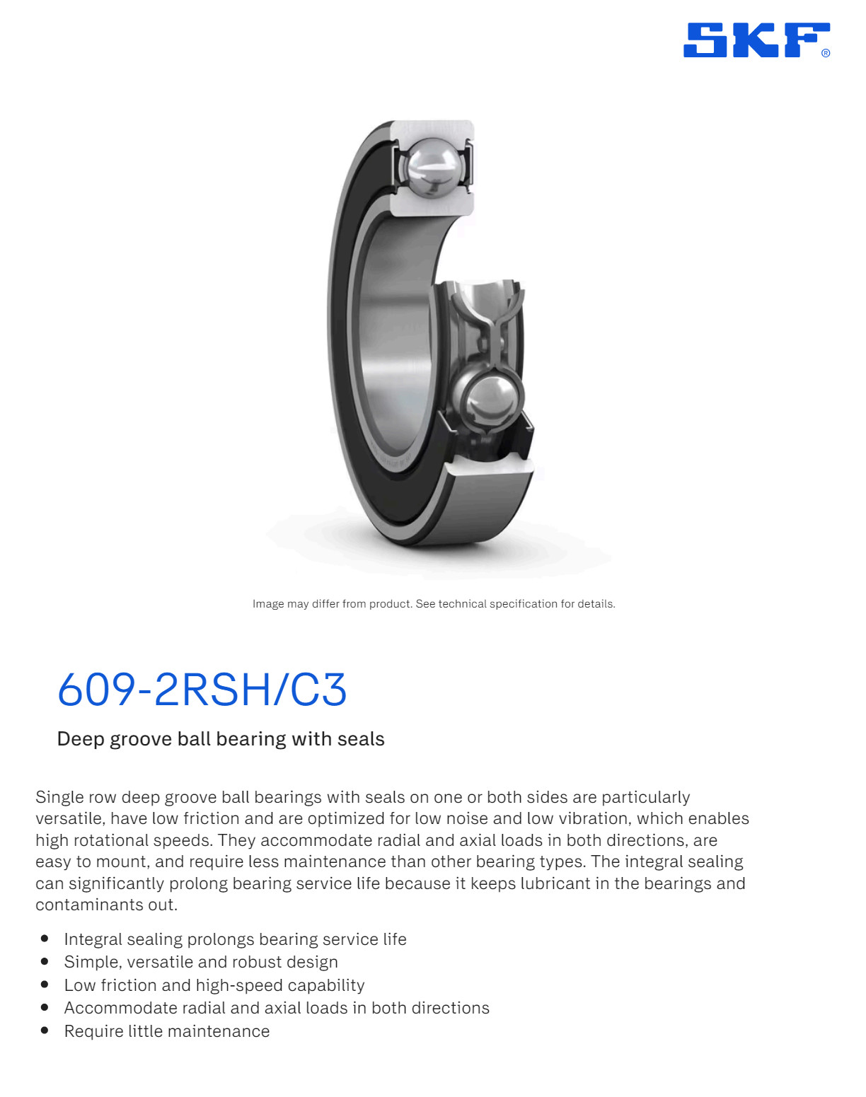 Two (2) SKF 609-2RSH/C3 LHT23 Deep Groove Bearing 9MM ID NEW