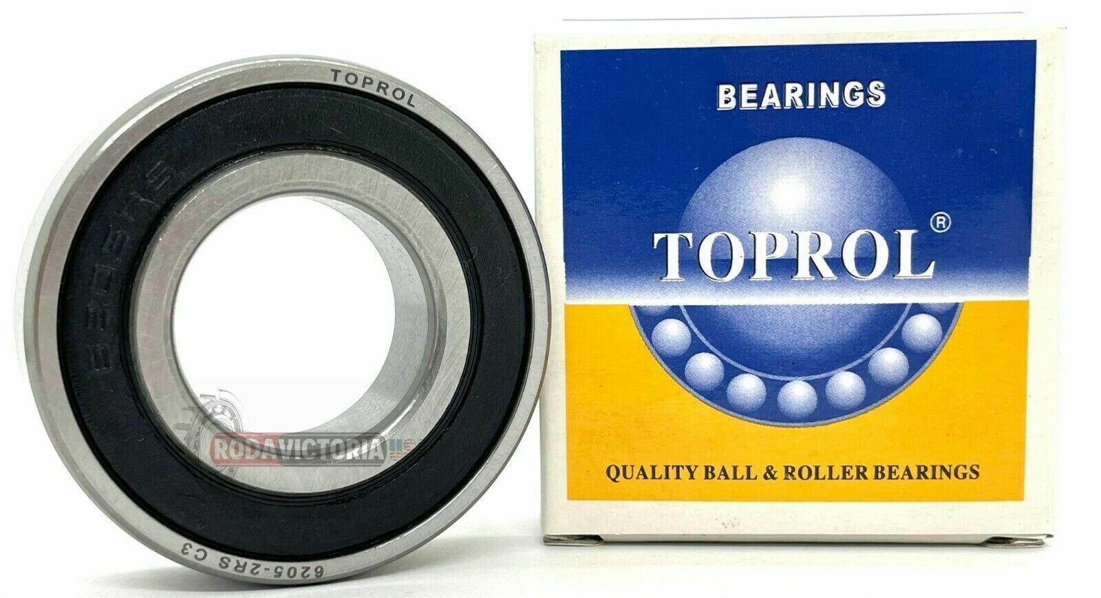 TOPROL 6205-2RS DEEP GROOVE BALL BEARING, RUBBER SEALED 25x52x15 mm